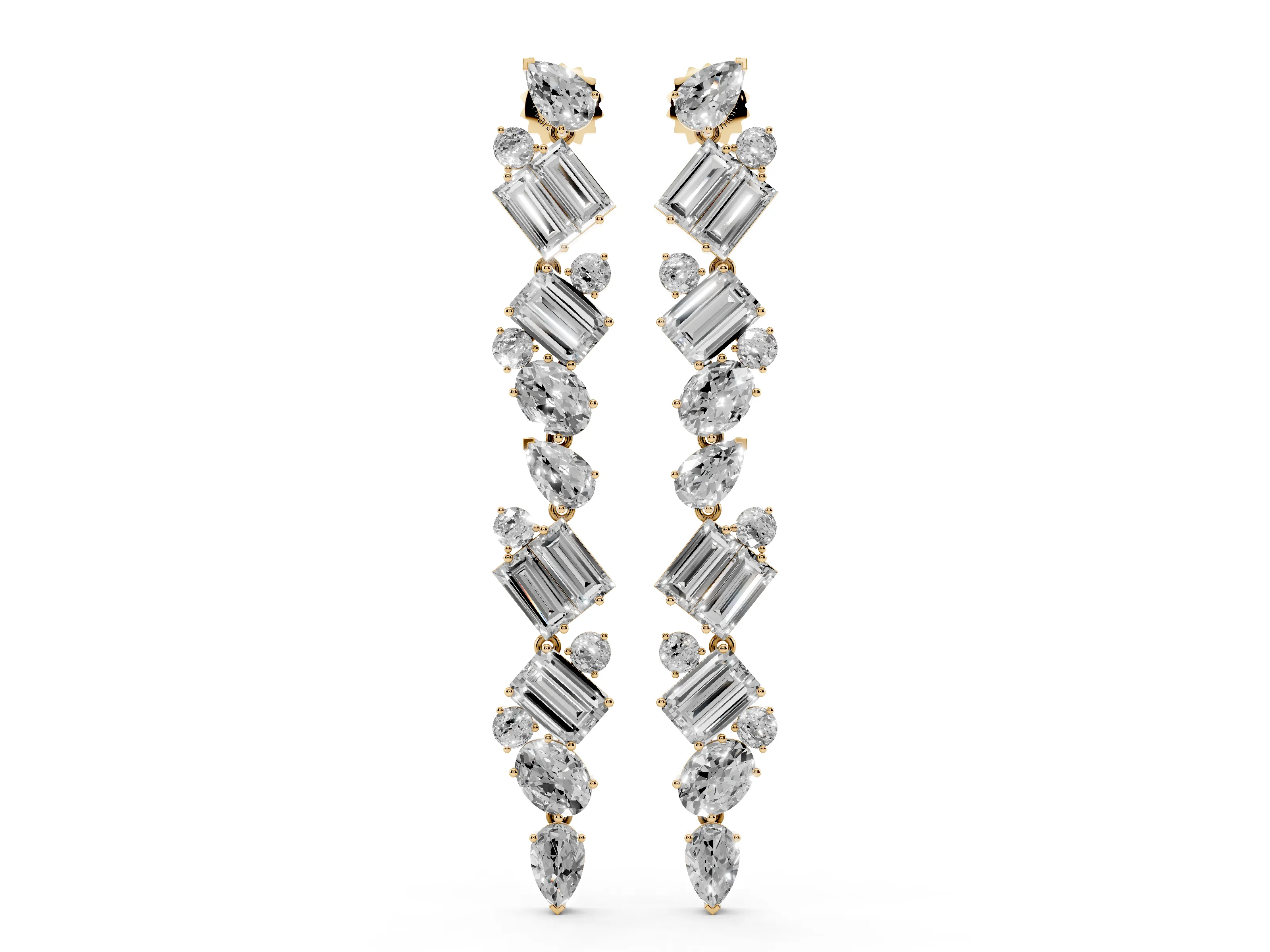Pear and Emerald Cut Lab-Grown Diamond Zigzag Drop Earrings | Mixed Cuts | Yellow Gold