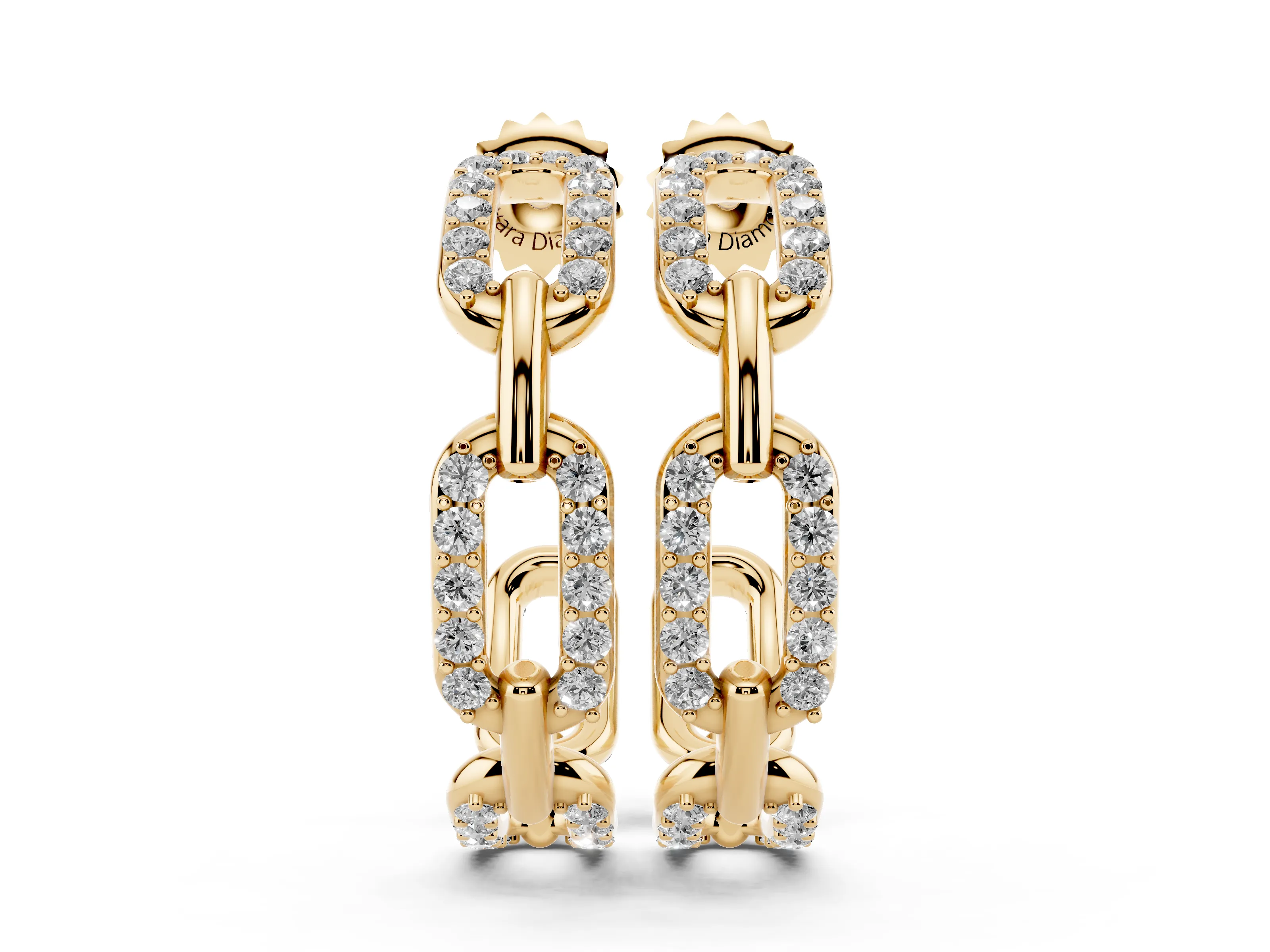 Round Lab-Grown Diamond Pavé Link Hoop Earrings | Alternating Polished Links | Yellow Gold