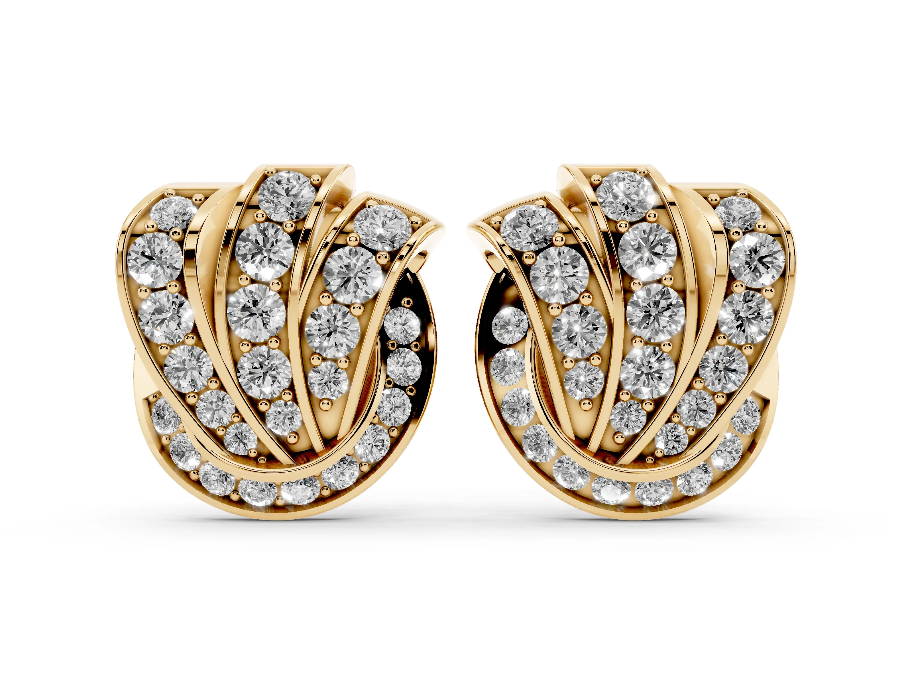 Round Lab-Grown Diamond Pavé Knot Stud Earrings | Layered Loops | Yellow Gold