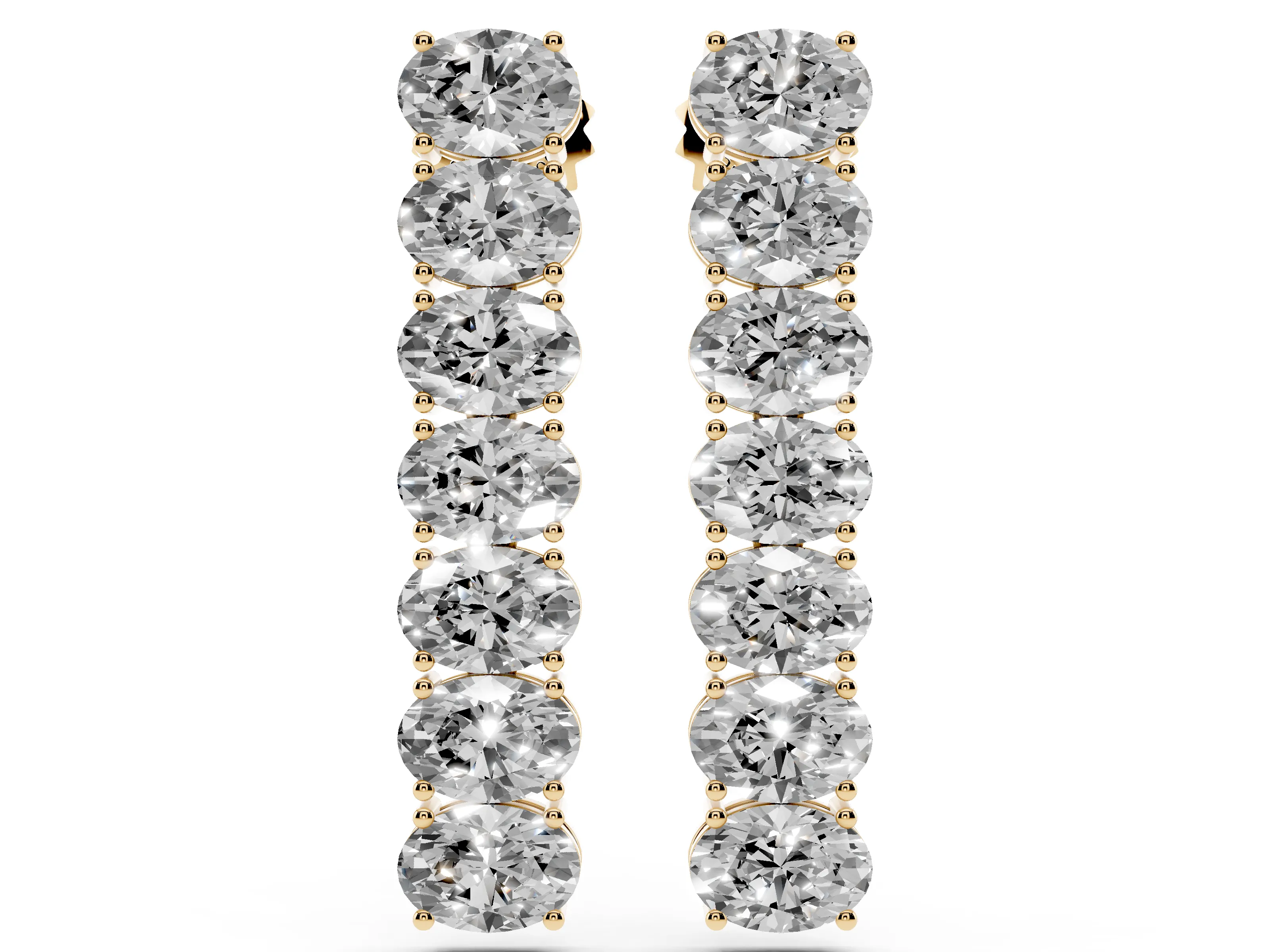 Oval Lab-Grown Diamond Seven Stone Bar Drop Earrings | East-West Ovals | Yellow Gold