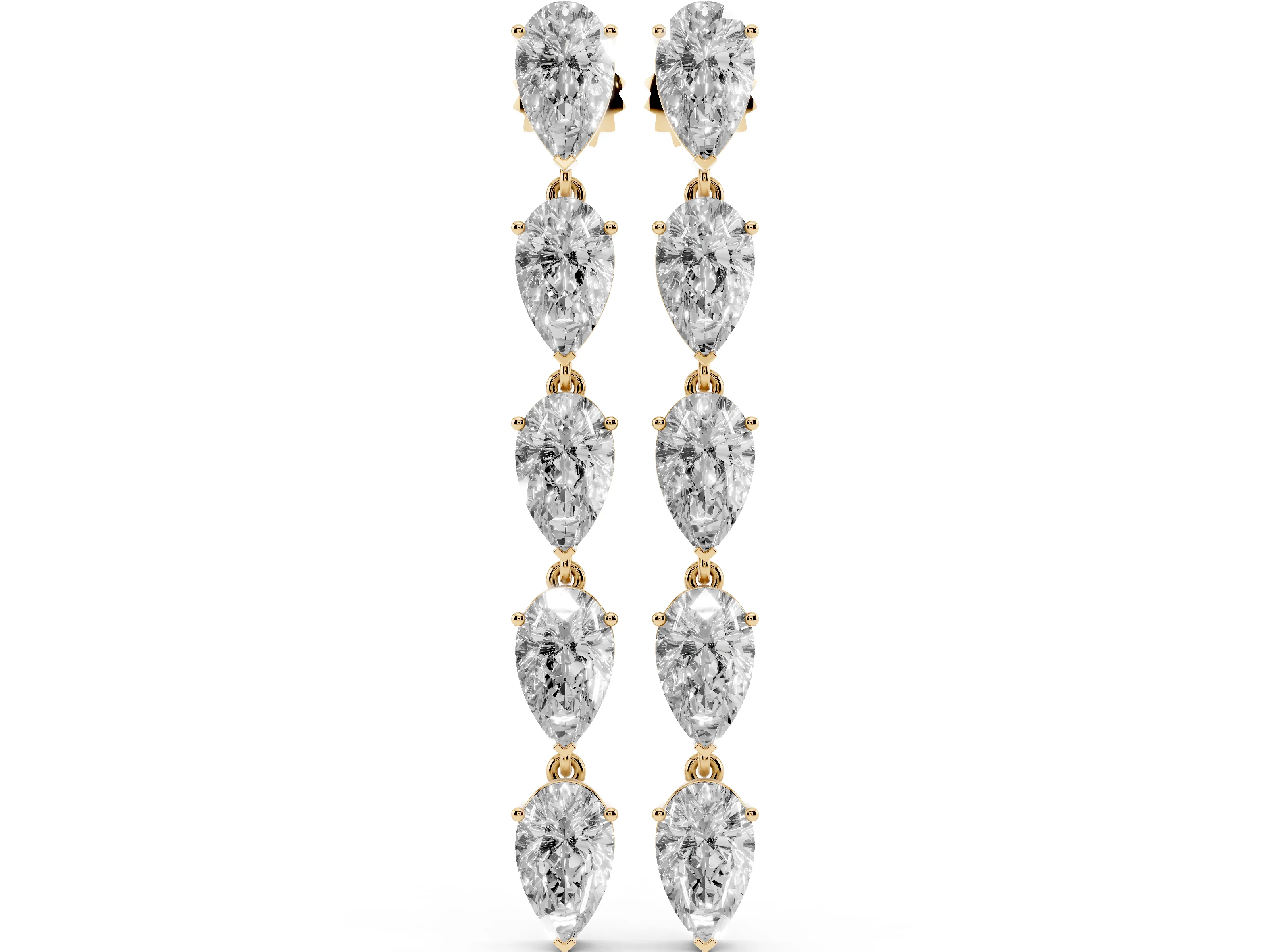 Pear-Shaped Lab-Grown Diamond Linked Dangle Earrings | Five Matching Stones | Yellow Gold