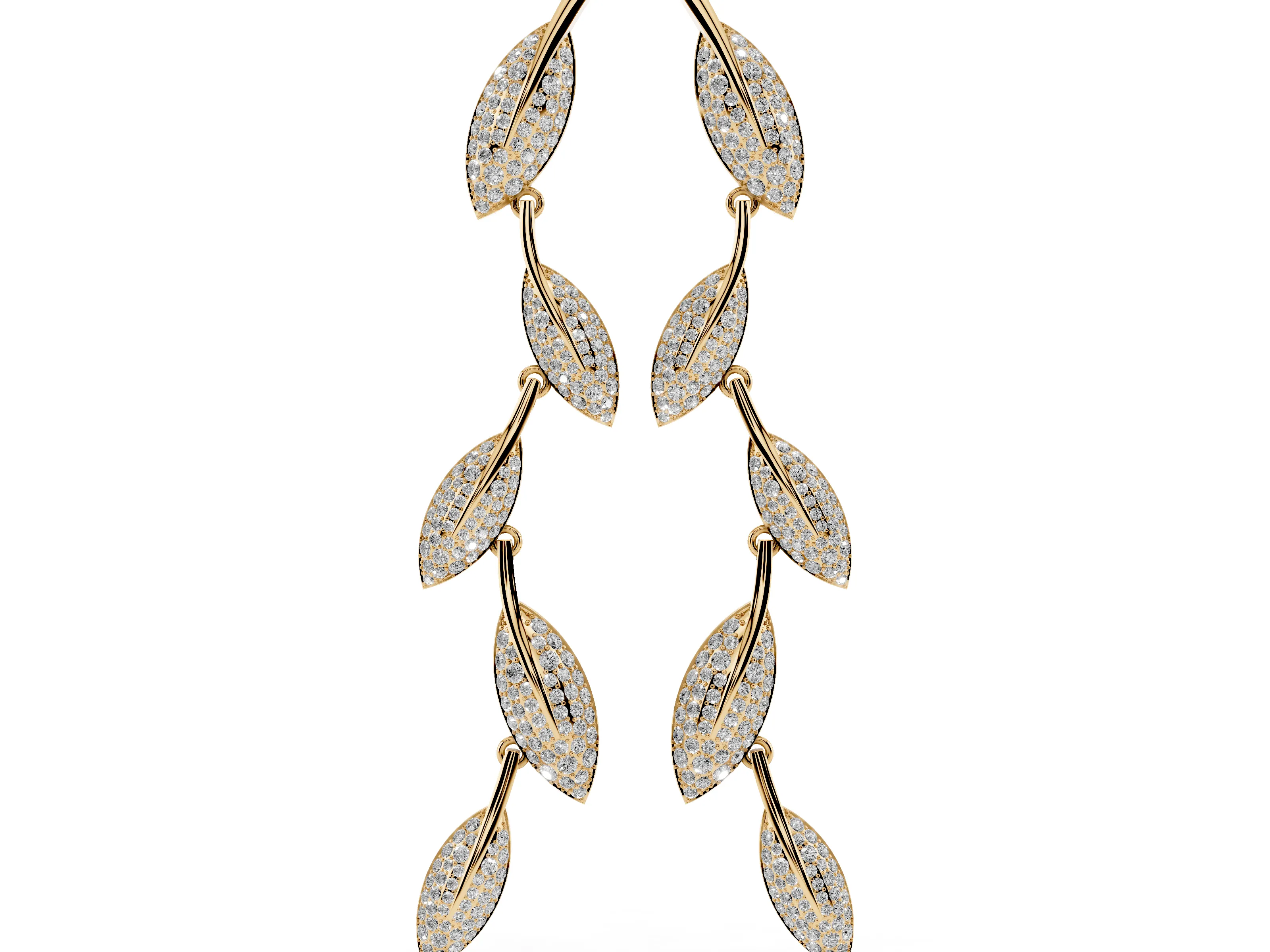 Round Lab-Grown Diamond Pavé Olive Branch Drop Earrings | Five Leaves | Yellow Gold