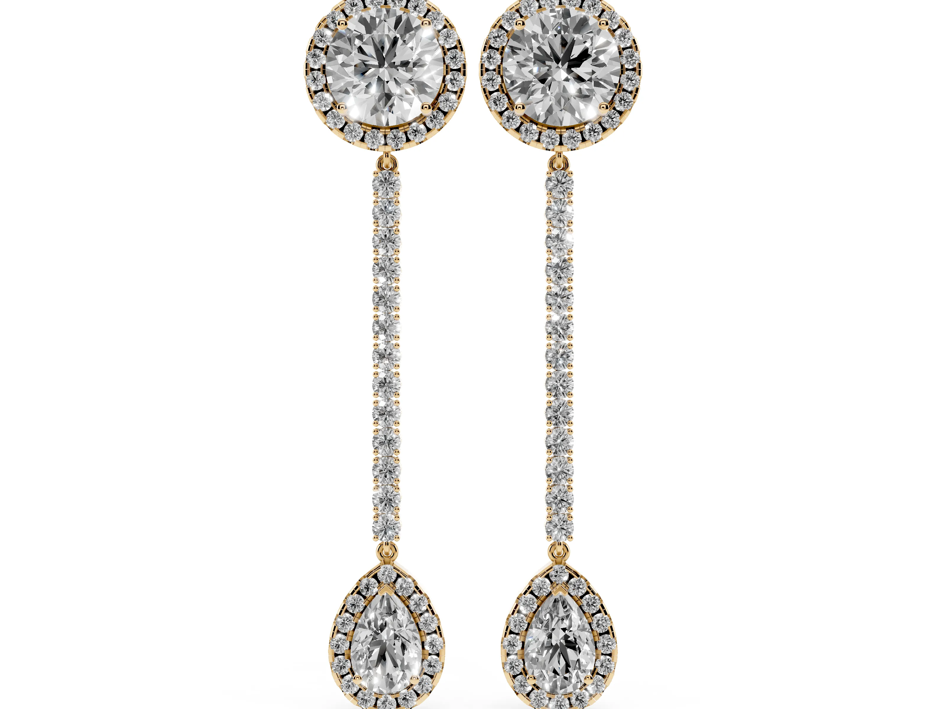 Round and Pear Lab-Grown Diamond Halo Drop Earrings | Upturned Pear | Yellow Gold