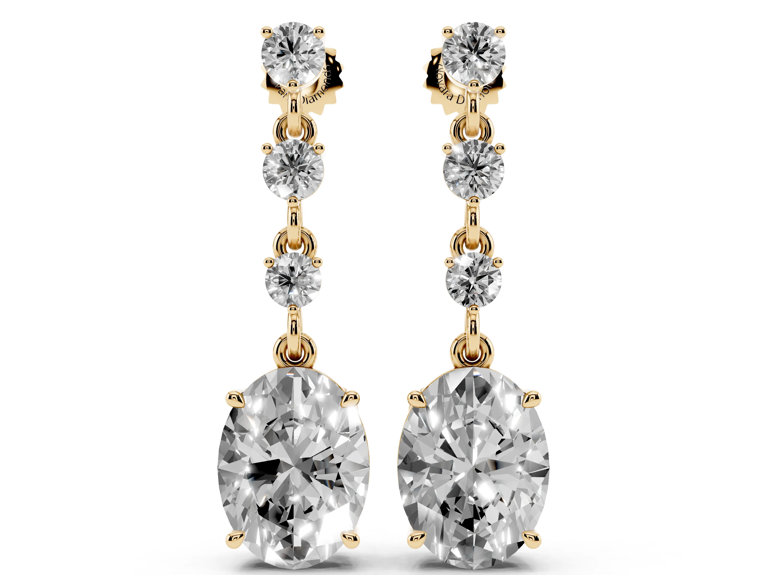 Round and Oval Lab-Grown Diamond Drop Earrings | Articulated Line | Yellow Gold