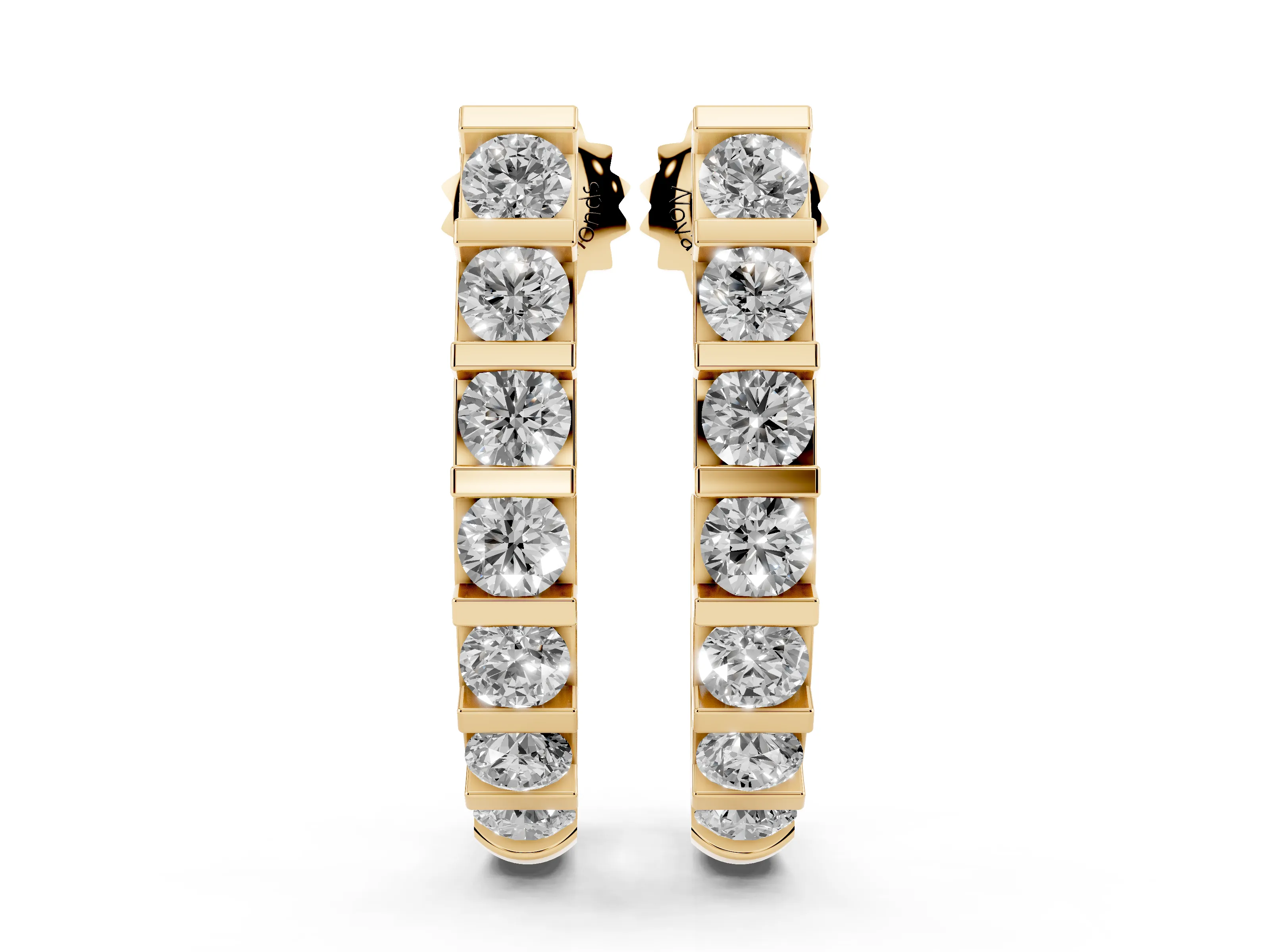 Round Lab-Grown Diamond Bar Set Hoop Earrings | C-Shaped Curve | Yellow Gold
