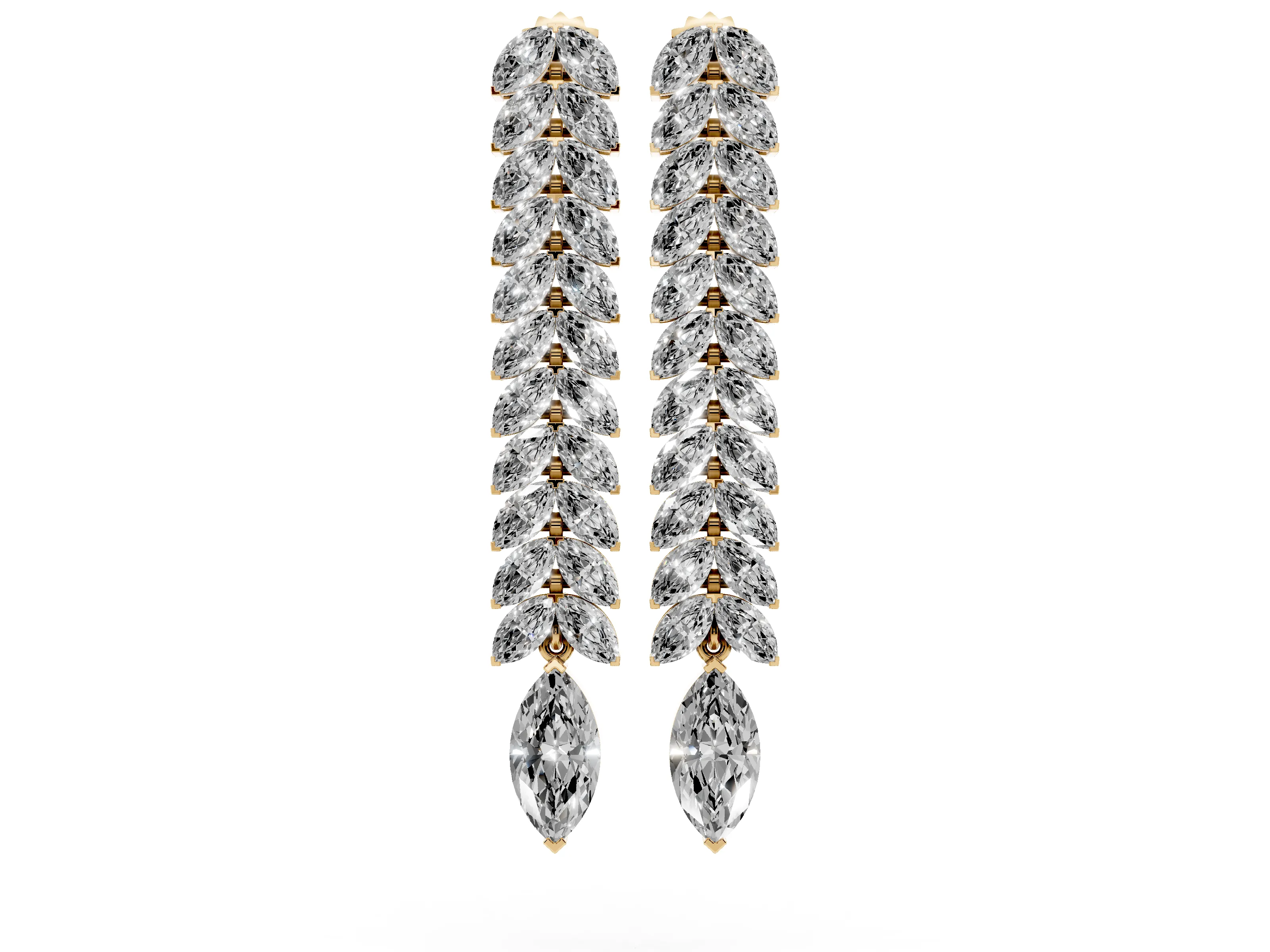 Marquise Lab-Grown Diamond Double Row Dangle Earrings | Laurel Leaf Design | Yellow Gold