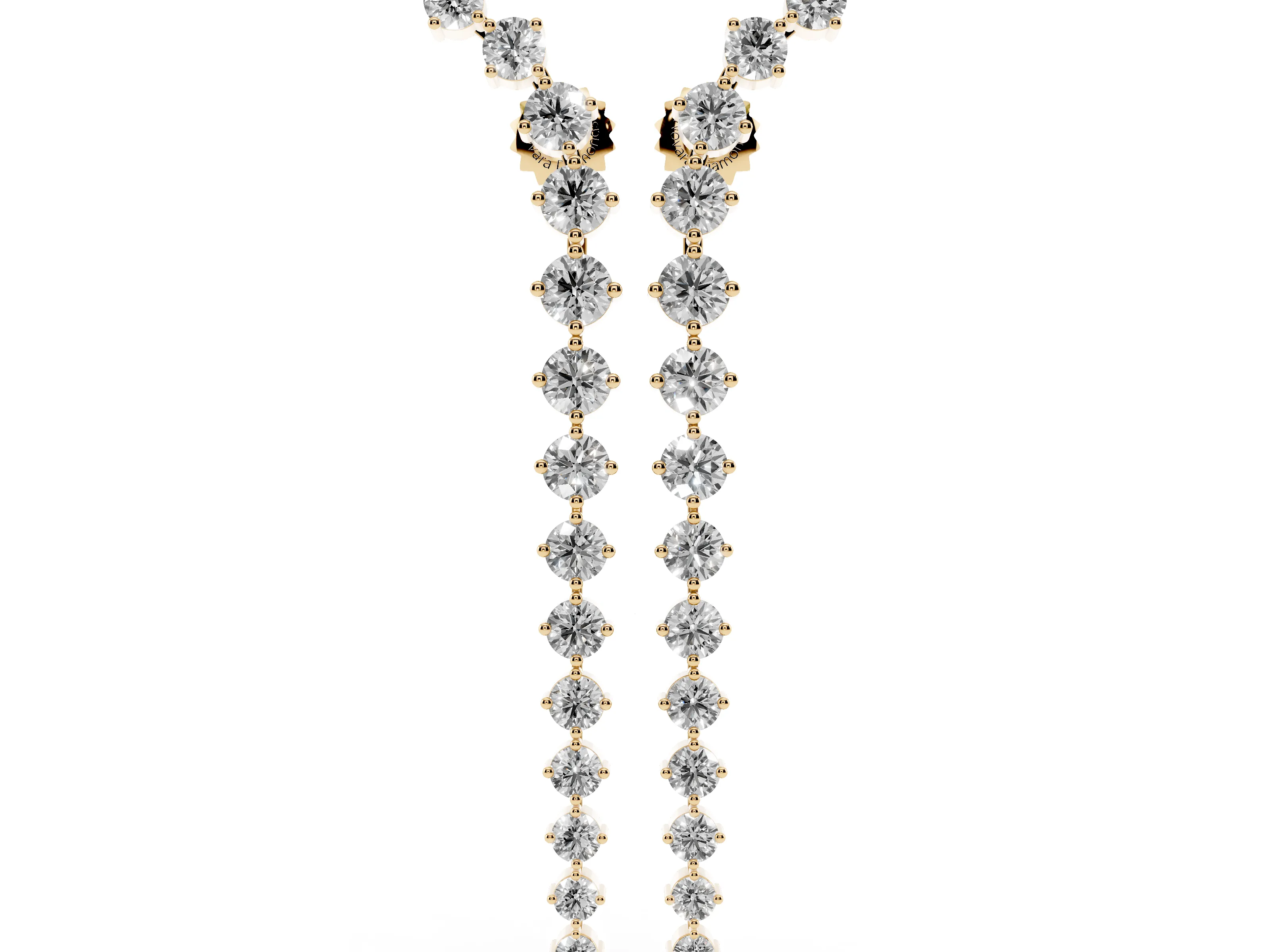 Round Lab-Grown Diamond Curved Drop Earrings | Linked Prong Settings | Yellow Gold