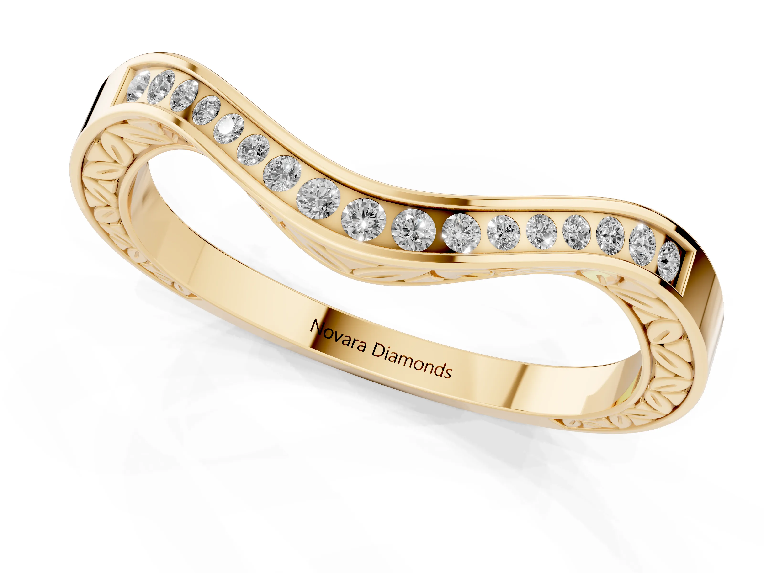 Round Diamond Wave Band Set in Yellow gold with Channel Setting