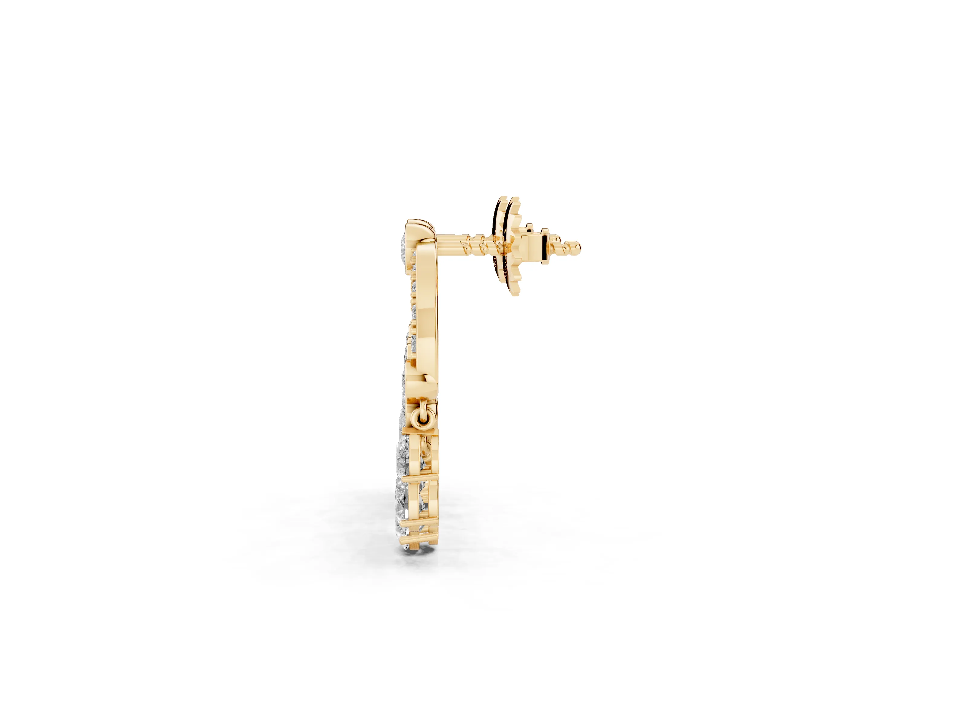Round and Pear Lab-Grown Diamond Open Circle Dangle Earrings | Graduated Pear Fringe | Yellow Gold