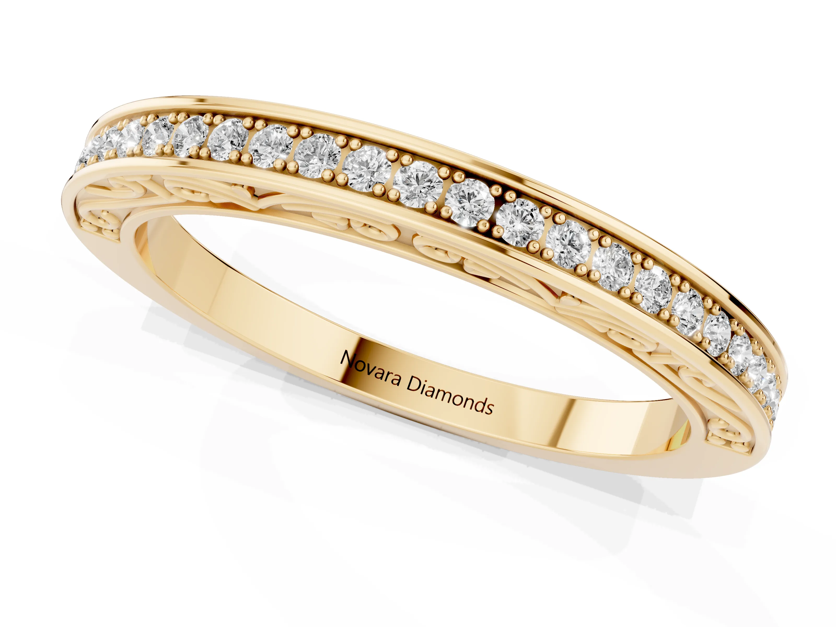 Round Diamond Channel Band Set in Yellow gold with Milgrain Engraving