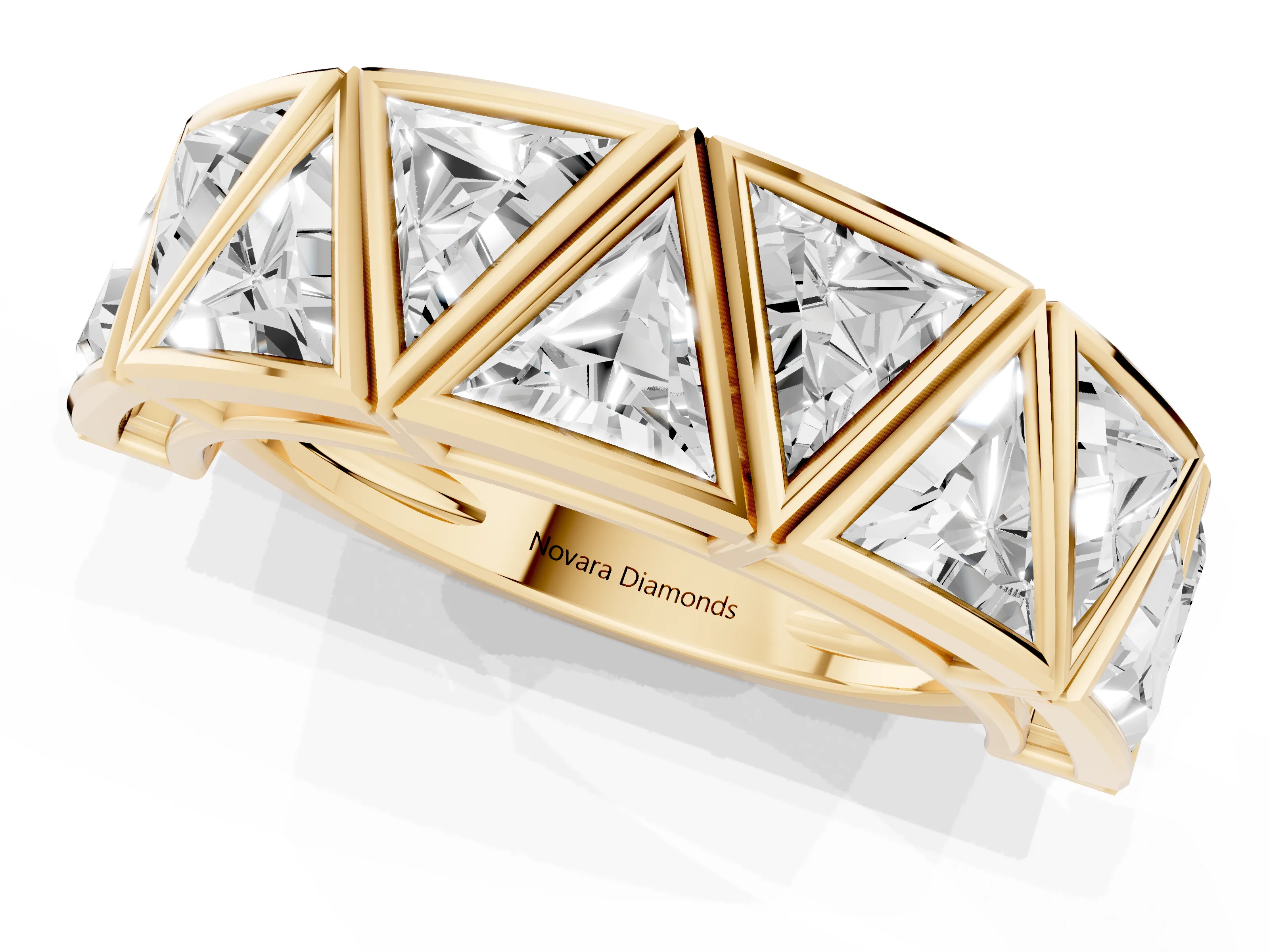 Triangle Diamond Geometric Mens Band Set in Yellow gold with Framed Sections – second view