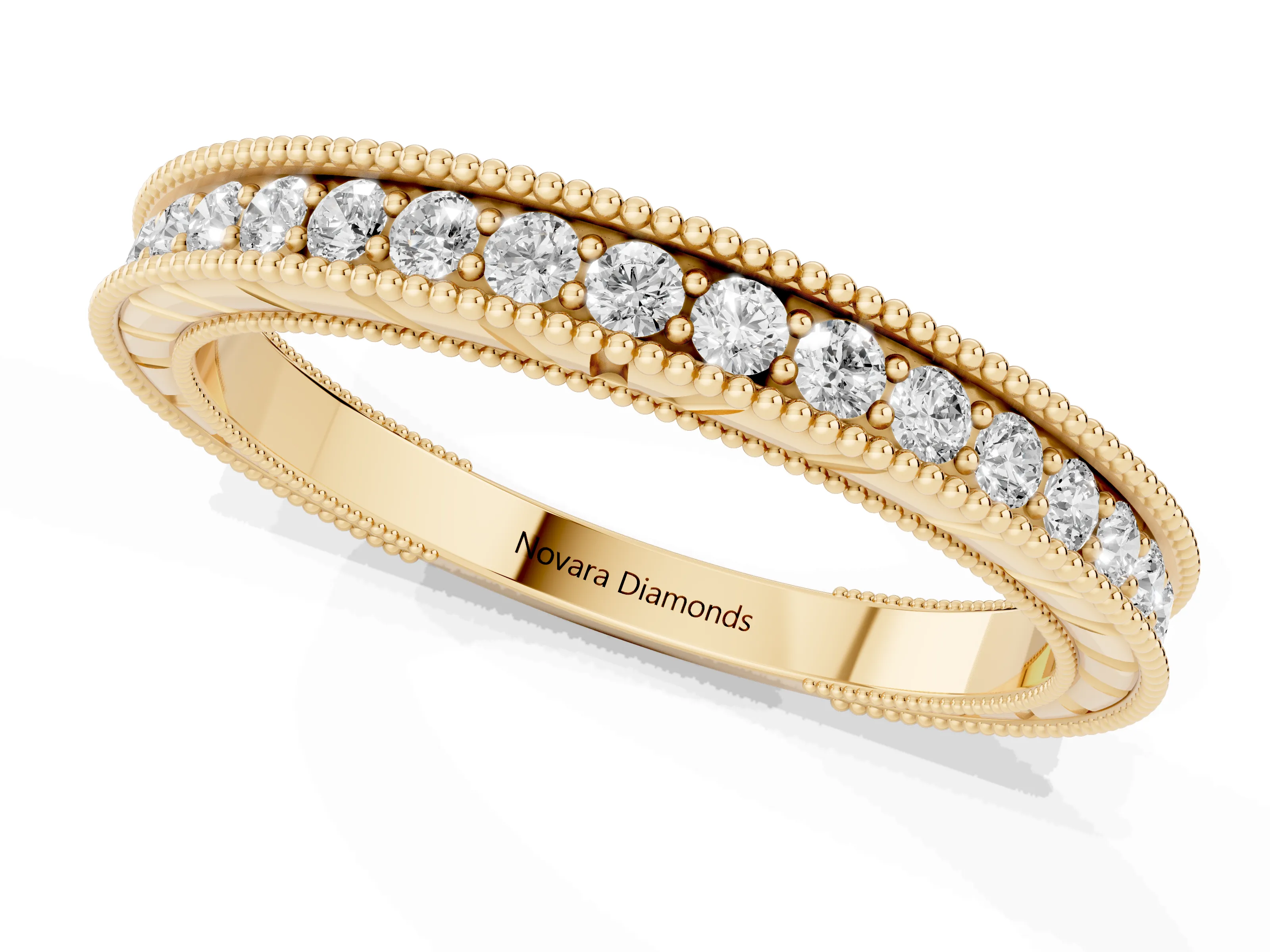 Round Diamond Eternity Band Set in Yellow gold with Milgrain Channel Edges