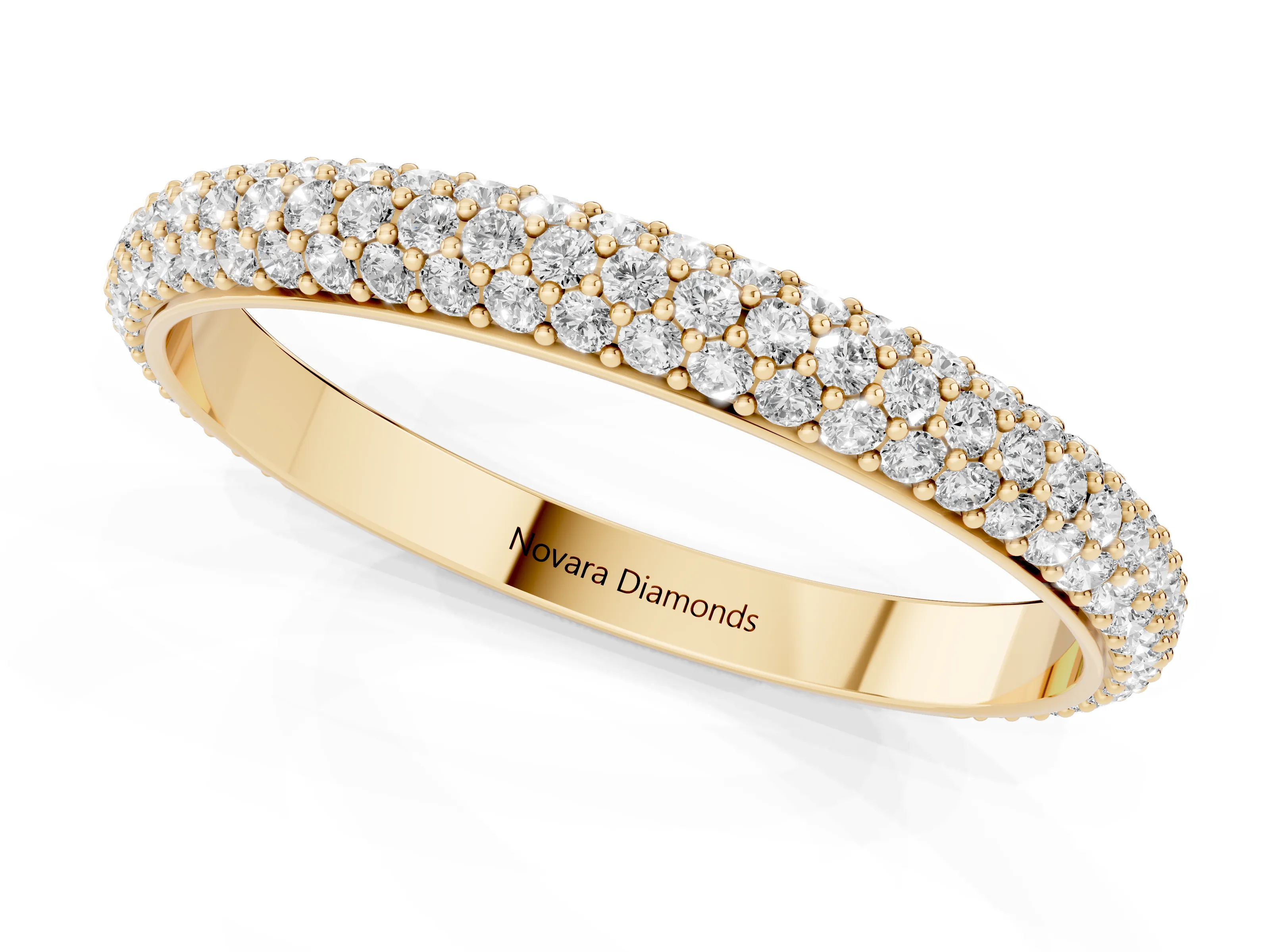 Round Diamond Three-Row Pavé Eternity Band Set in Yellow gold