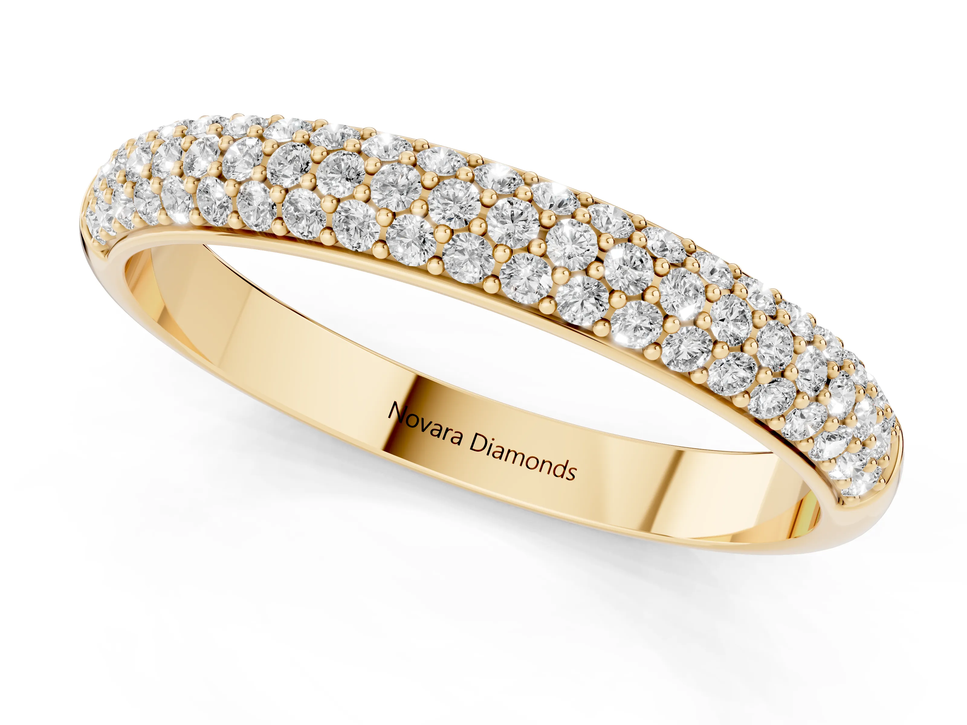 Round Diamond Three-Row Pavé Eternity Band Set in Yellow gold with Shared Prongs