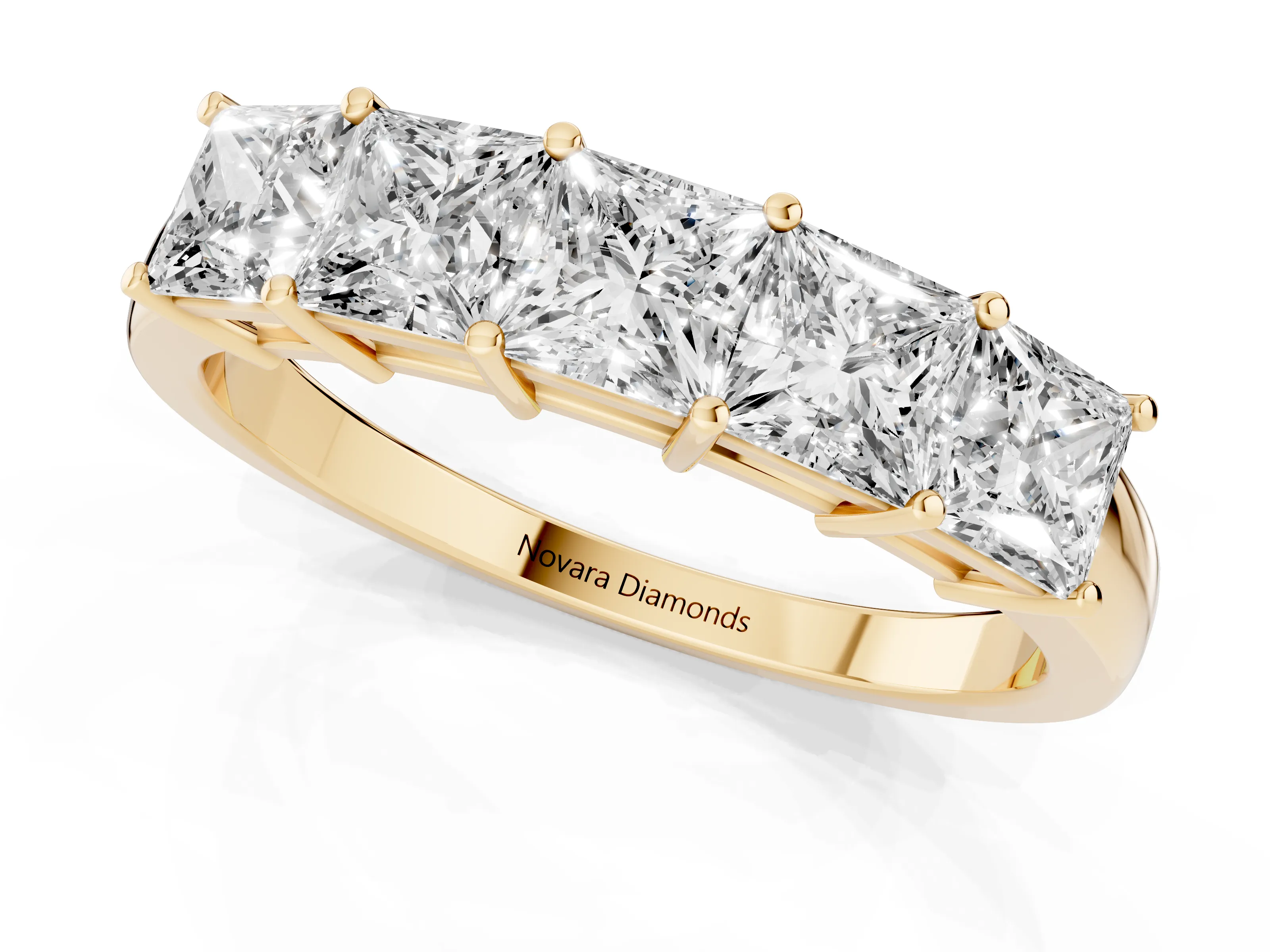 Princess Cut Diamond Five-Stone Band Set in Yellow gold with Prong Setting