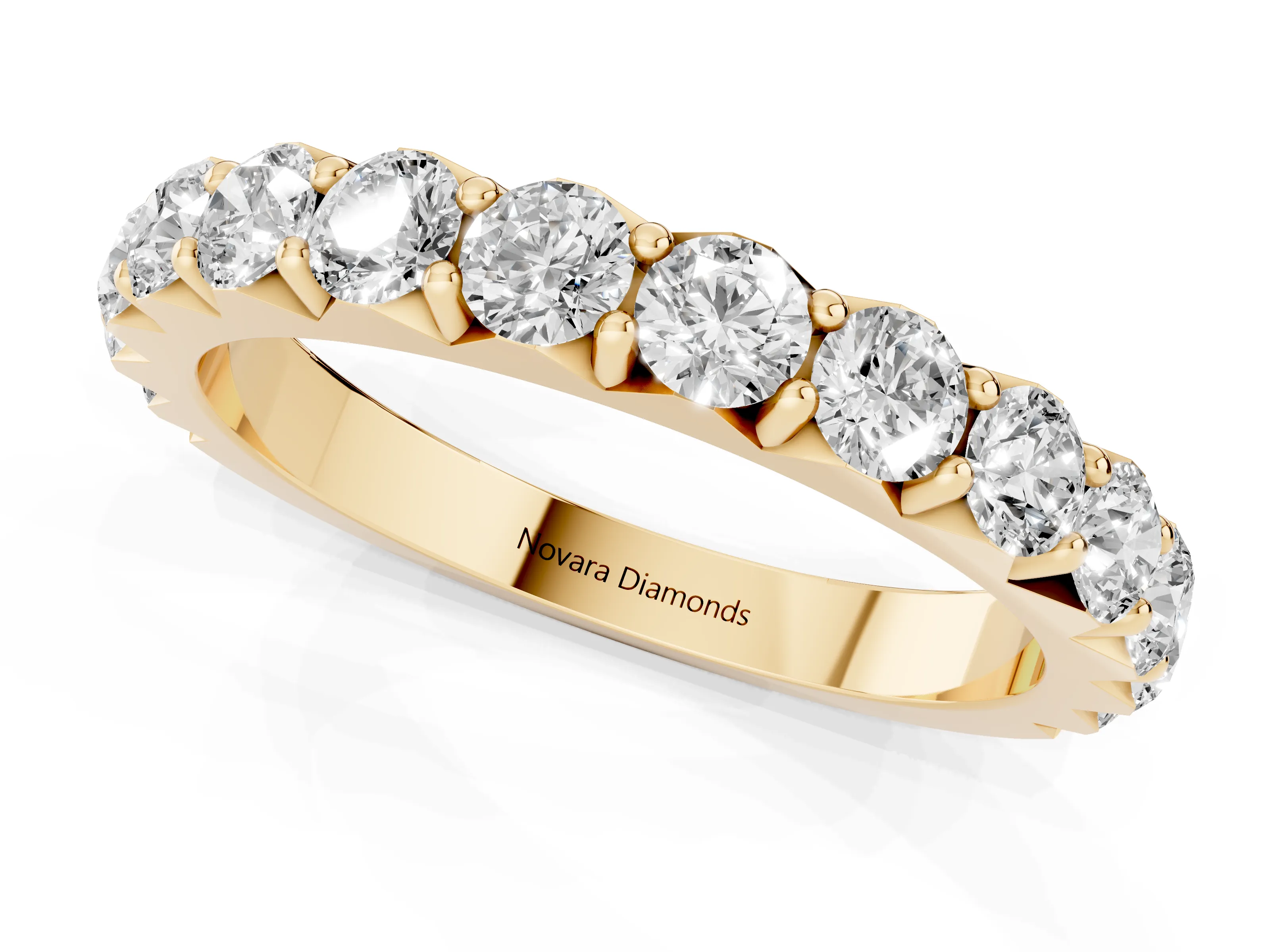 Round Diamond Half Eternity Band Set in Yellow gold with Classic Prong Setting