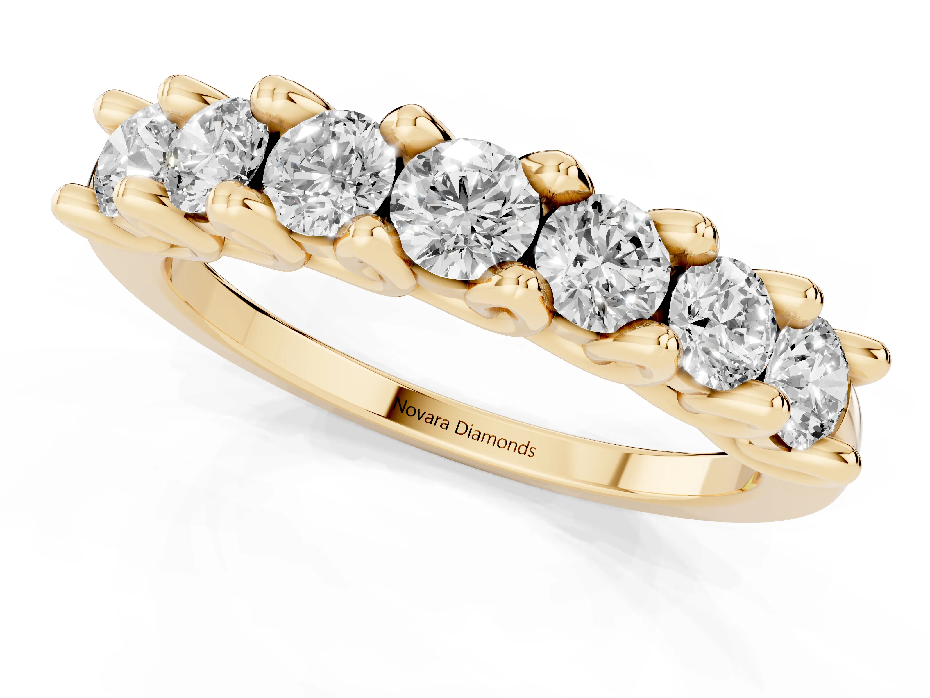 Round Diamond Half Eternity Band Set in Yellow gold with Secure Prong Setting