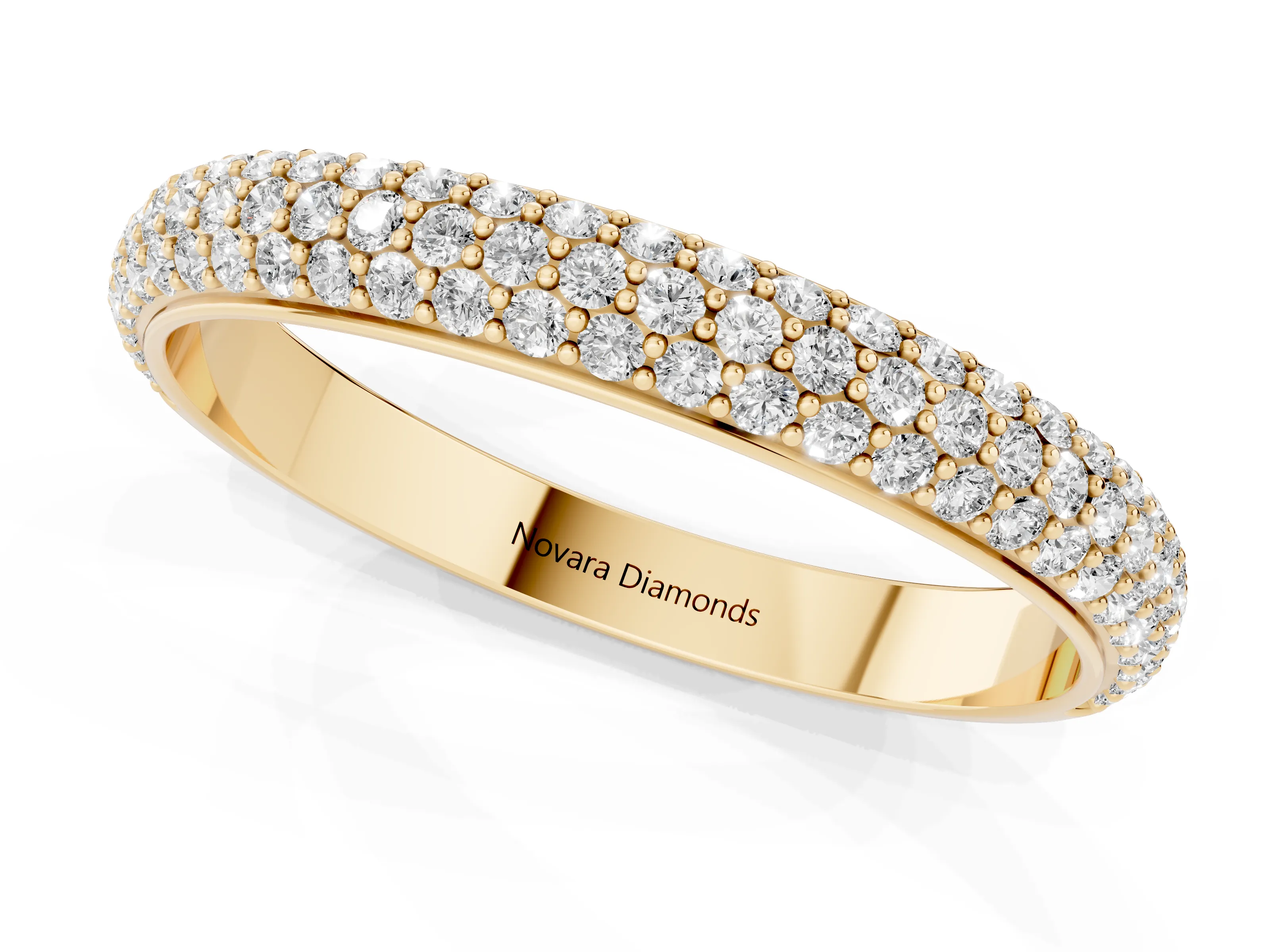 Round Diamond Three-Row Pavé Eternity Band Set in Yellow gold with Shared Prong Setting
