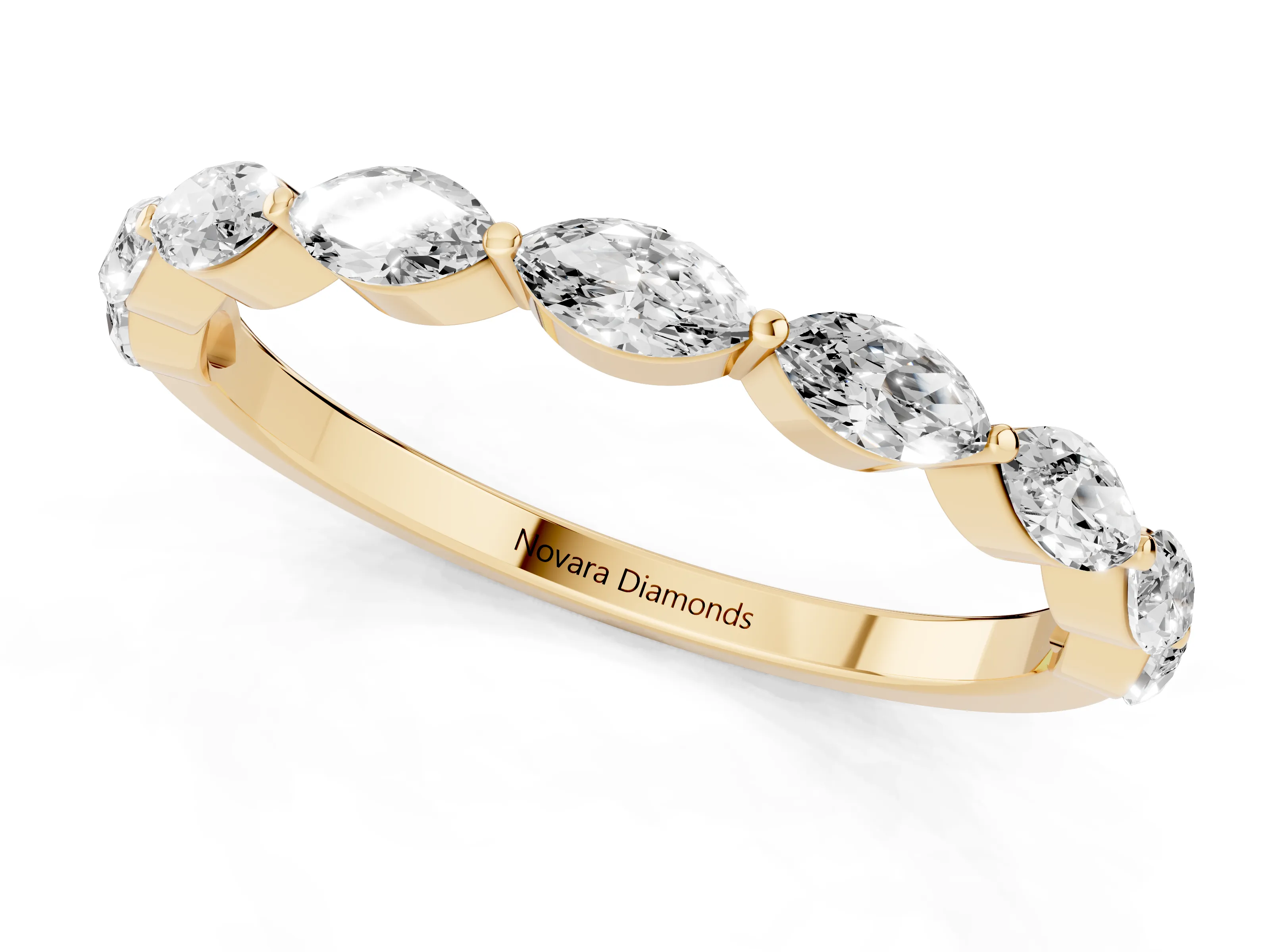 Marquise Diamond Half Eternity Band Set in Yellow gold with Prong Setting