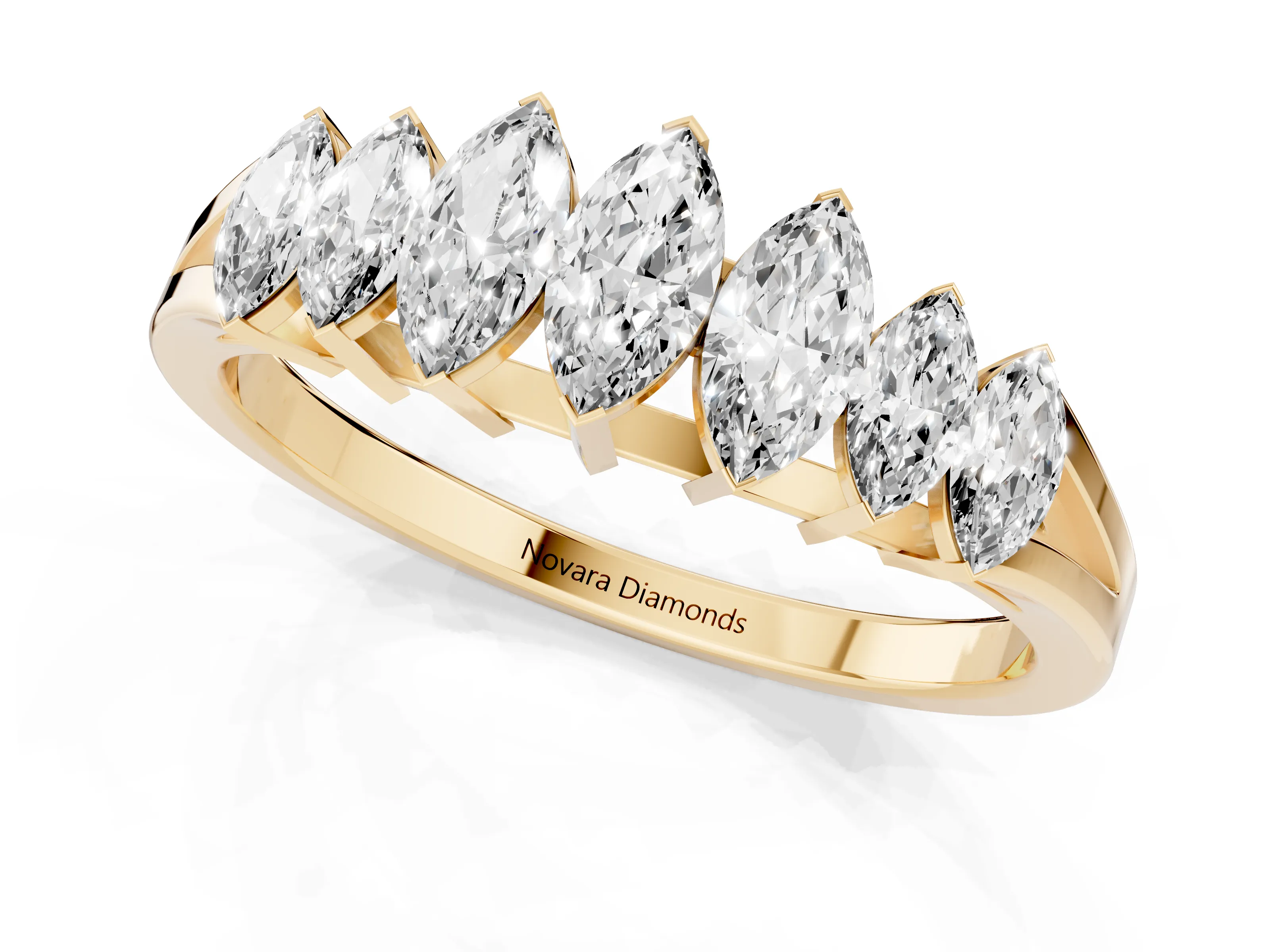 Marquise Diamond Half Eternity Band Set in Yellow gold with Seven Prong-Set Stones