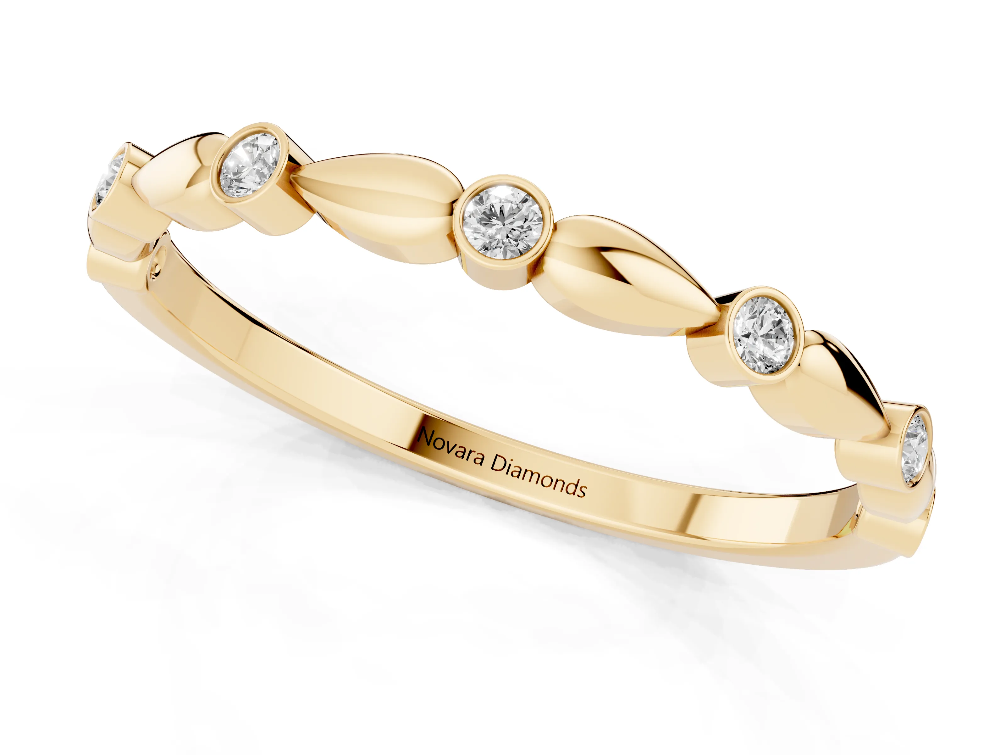 Round Diamond Eternity Band Set in Yellow gold with Bezel Setting and Marquise Metal Accents