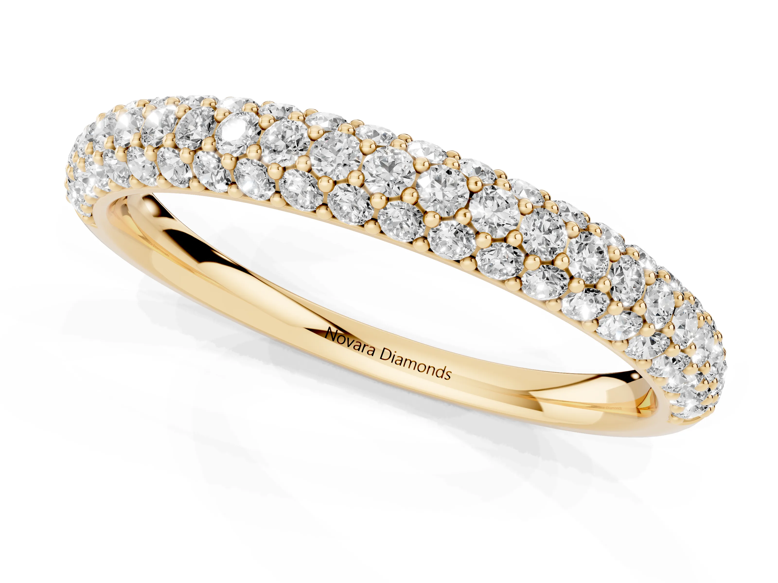 Round Diamond Pavé Eternity Band Set in Yellow gold with Full Circle Row