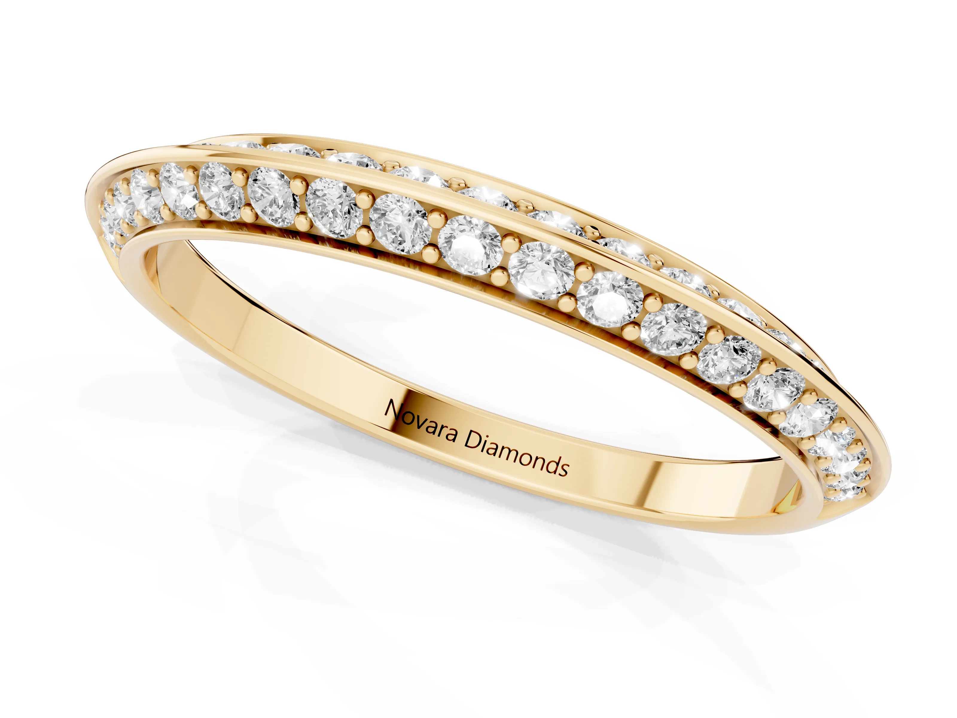 Round Diamond Double Row Pavé Eternity Band Set in Yellow gold with Channel Setting