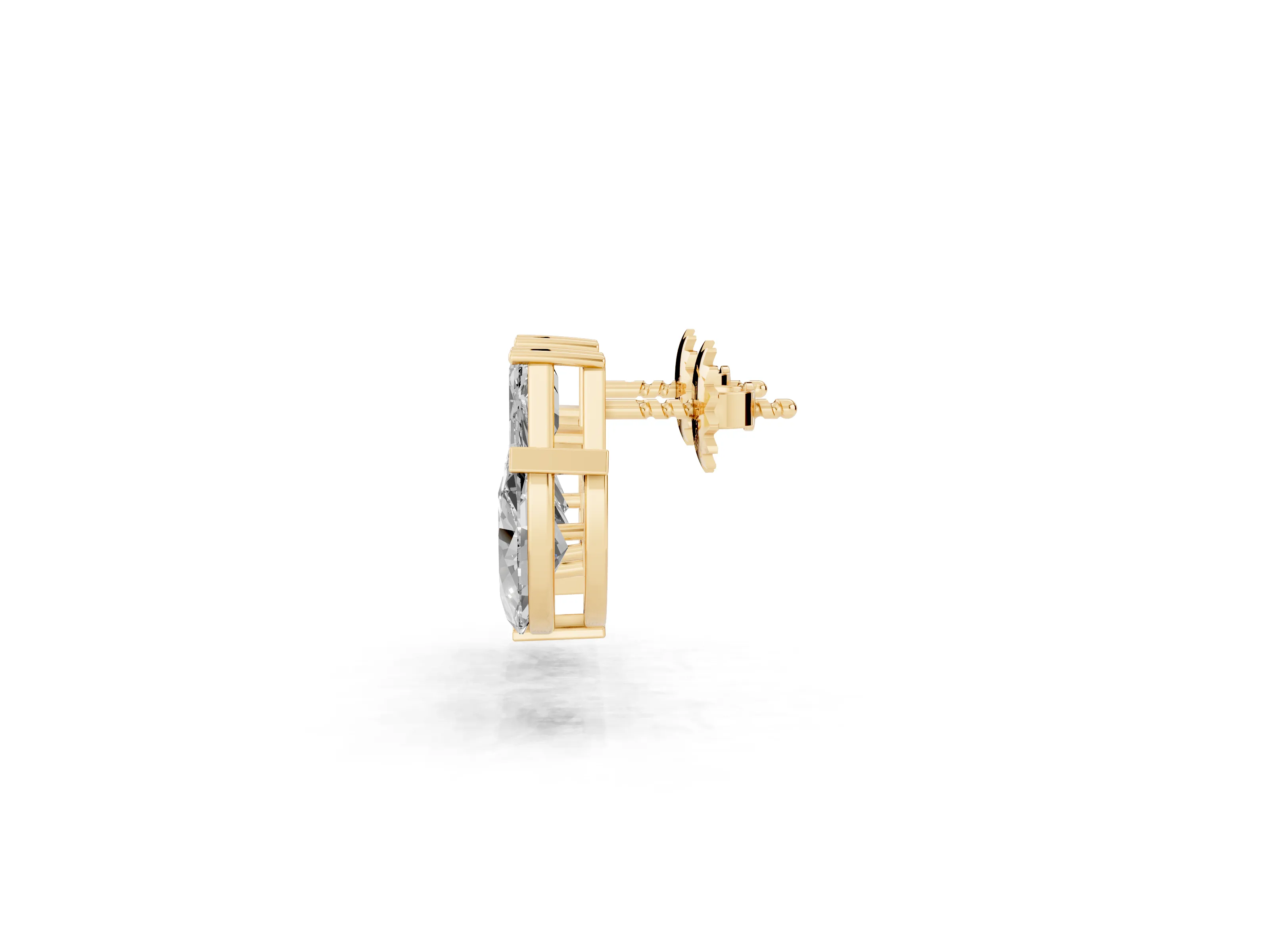 Emerald Cut Marquise and Pear Lab-Grown Diamond Mosaic Fan Earrings | Three Stone | Yellow Gold