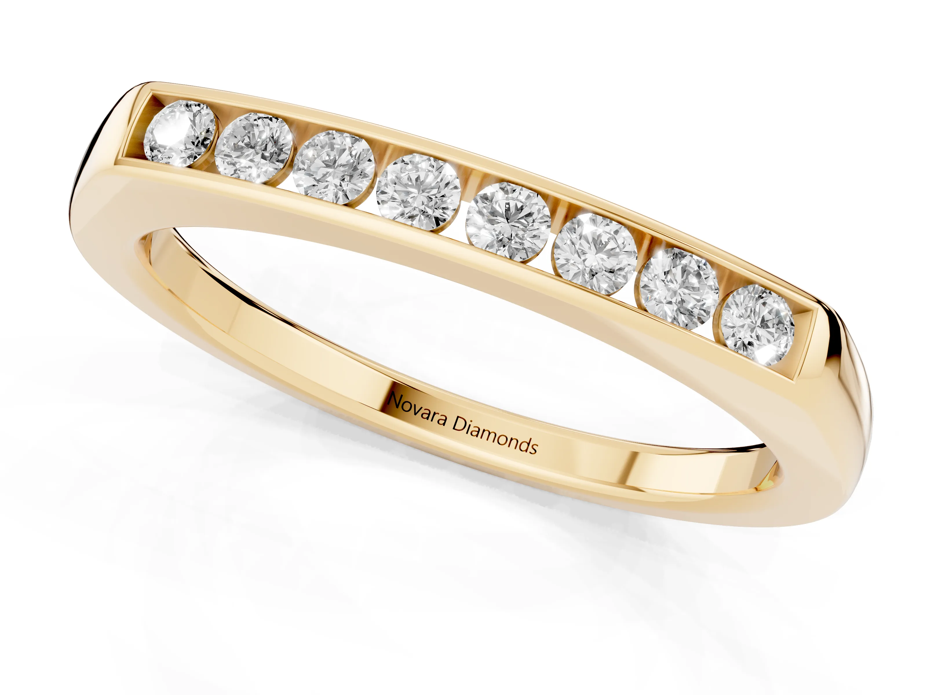 Round Diamond Flat Band Set in Yellow gold with Six-Stone Channel Setting