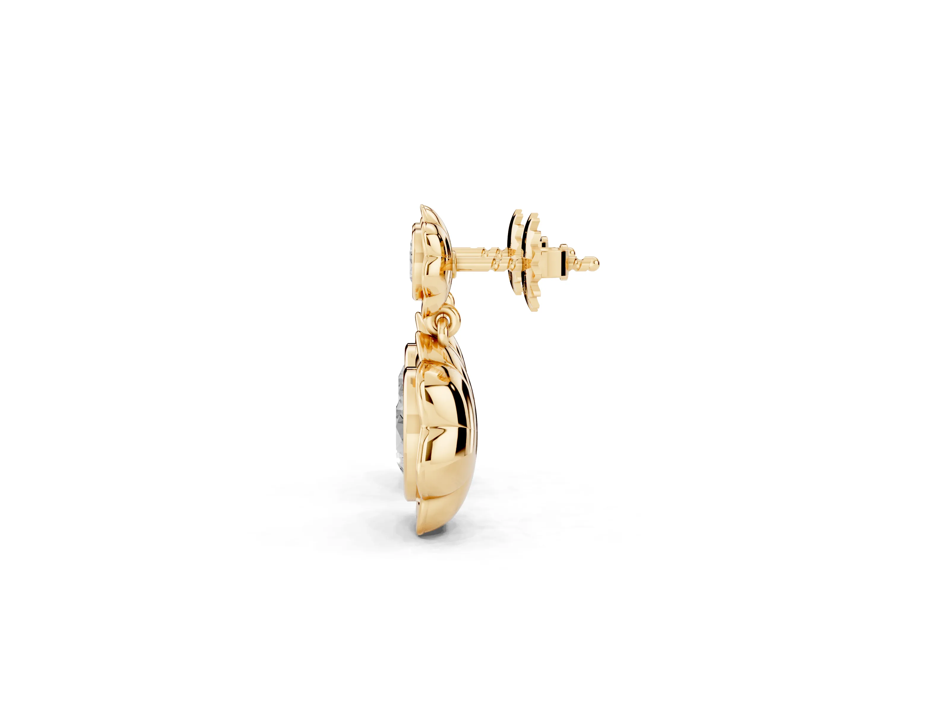Round Lab-Grown Diamond Bezel Flower Drop Earrings | Double Flower | Yellow Gold