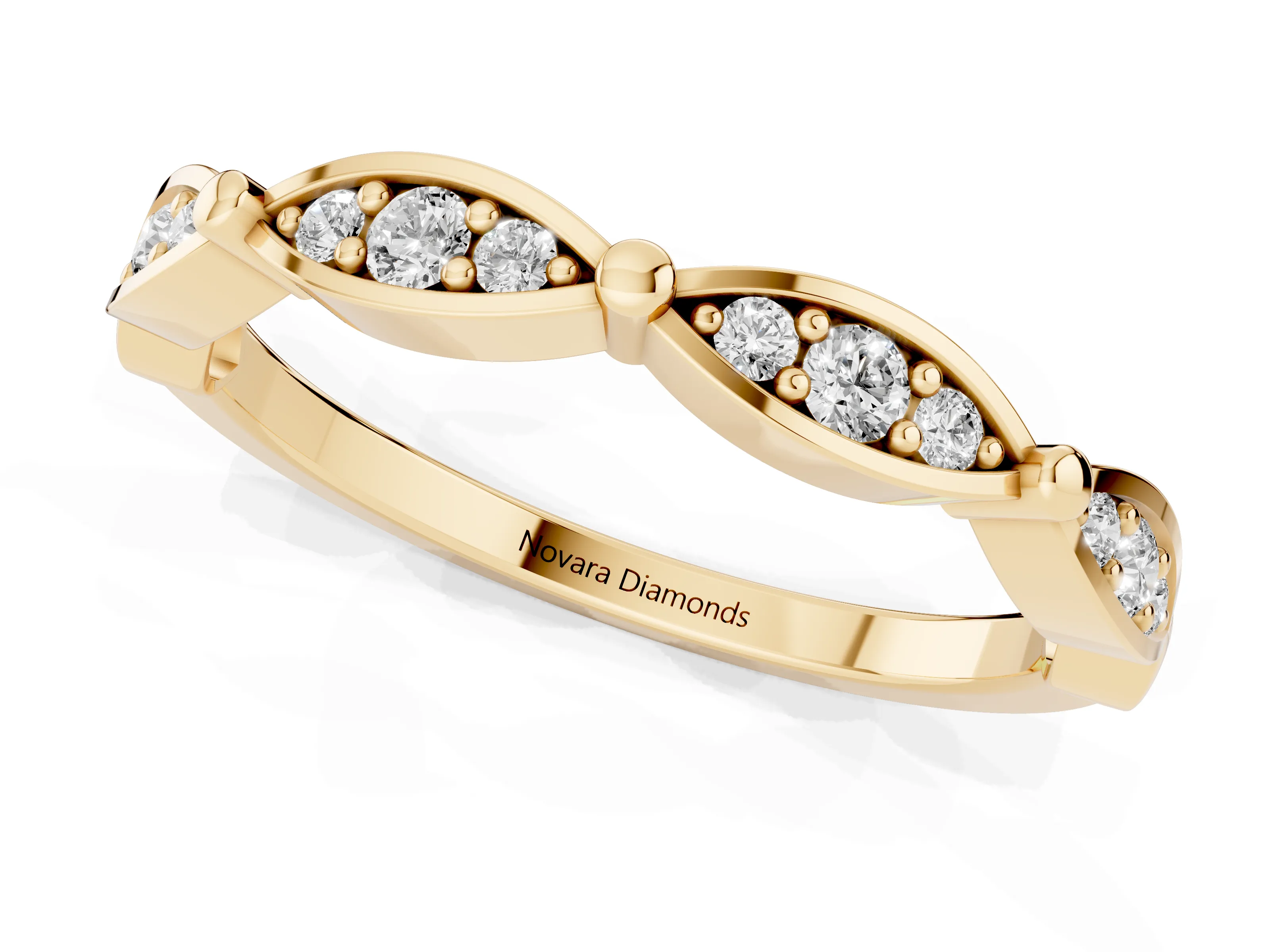 Marquise Section Diamond Eternity Band Set in Yellow gold with Pavé Bezel Setting