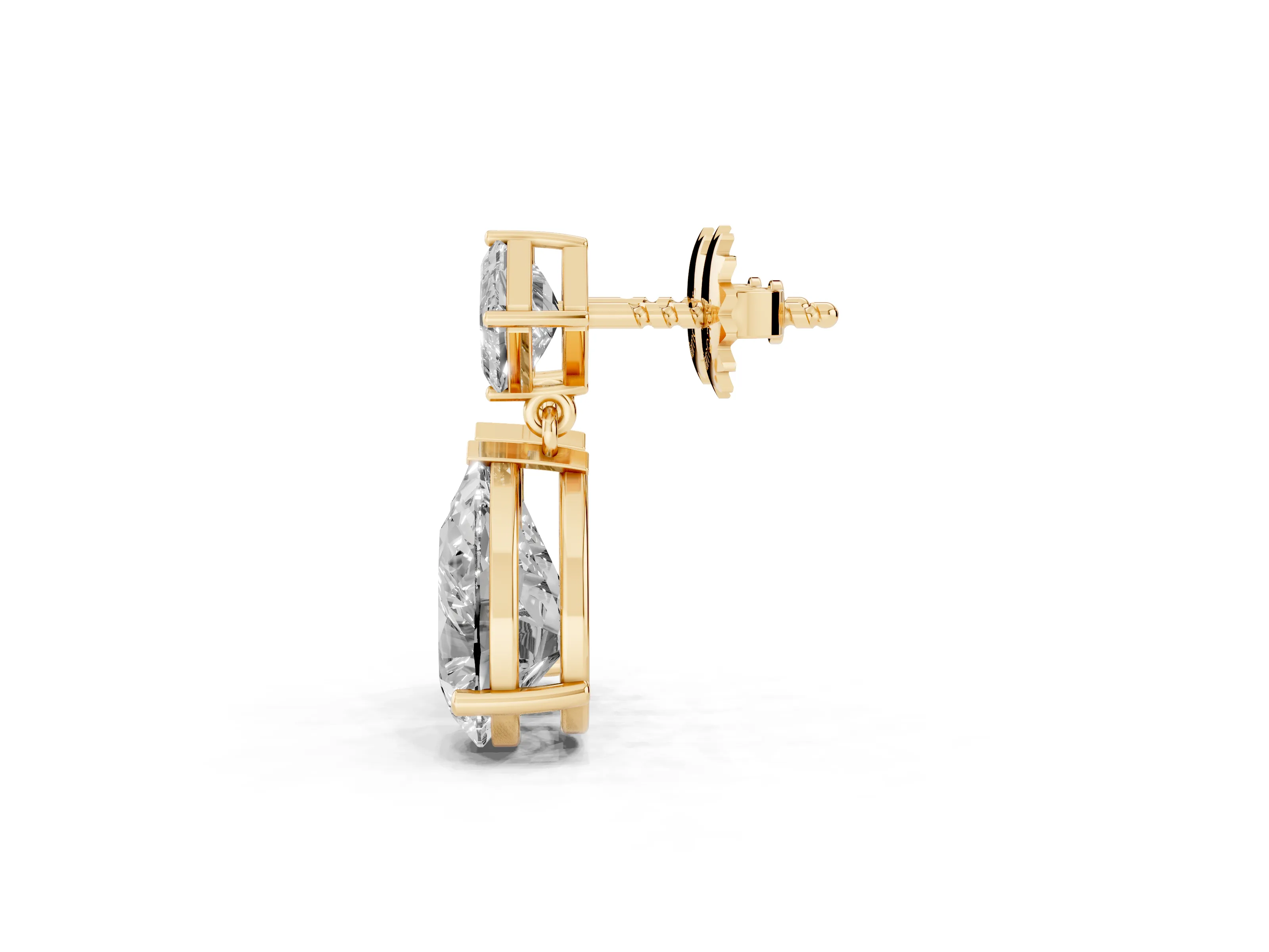 Asscher Cut and Pear-Shaped Lab-Grown Diamond Drop Earrings | Swinging Pear | Yellow Gold