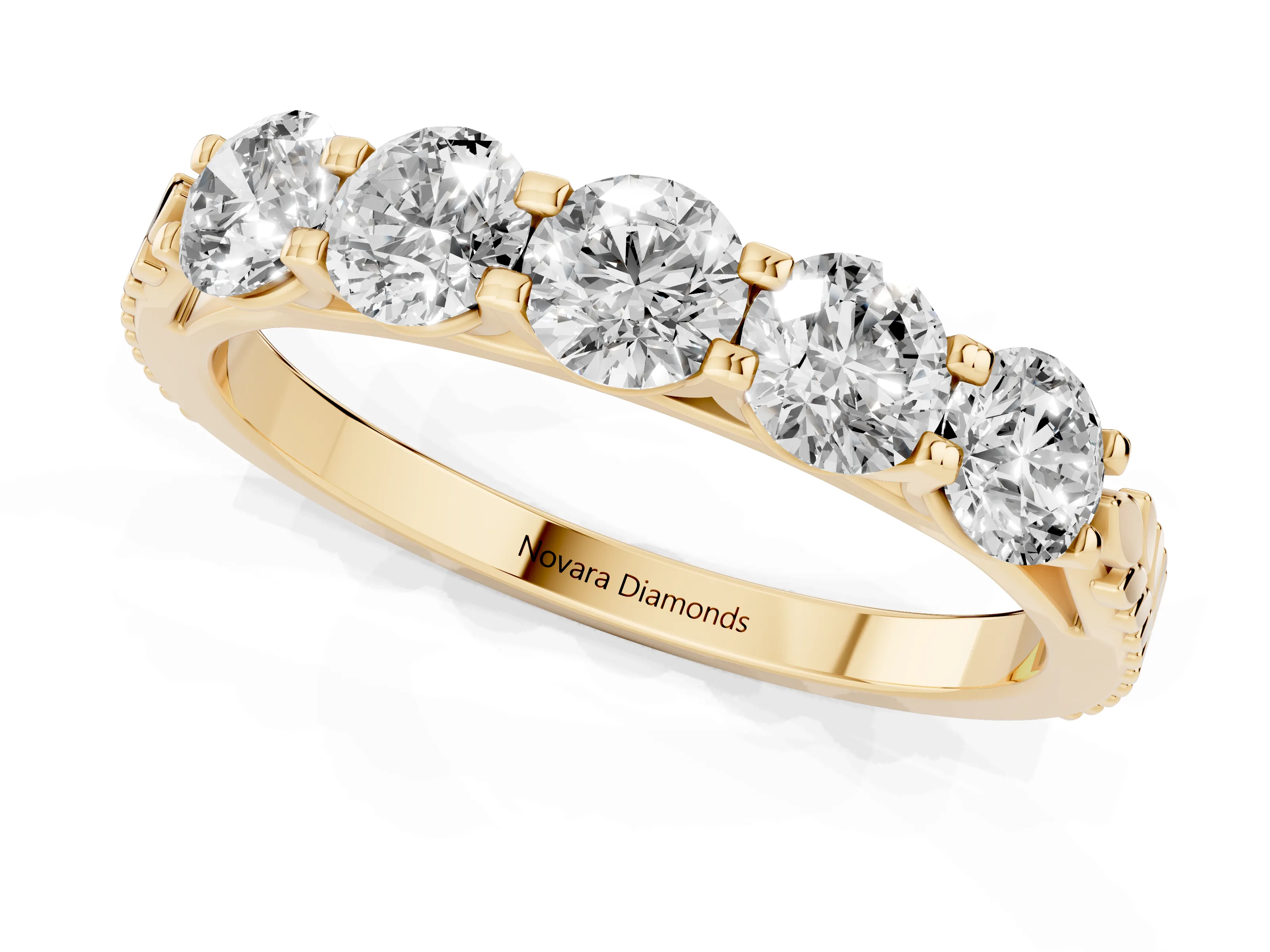 Round Diamond Five-Stone Band Set in Yellow gold with Straight Prong Row