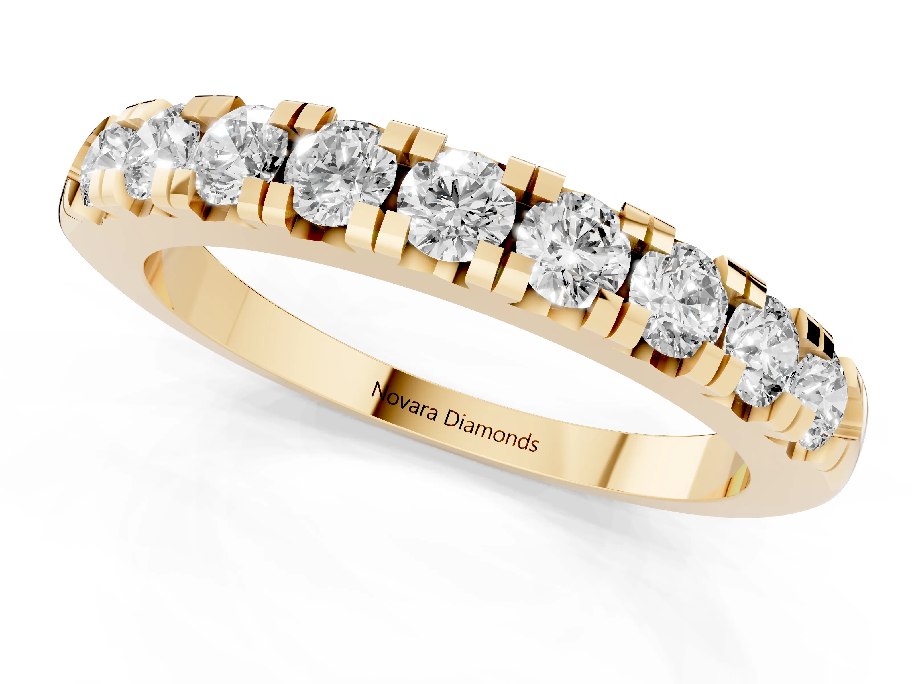Round Diamond Half Eternity Band Set in Yellow gold with Prong-Held Row