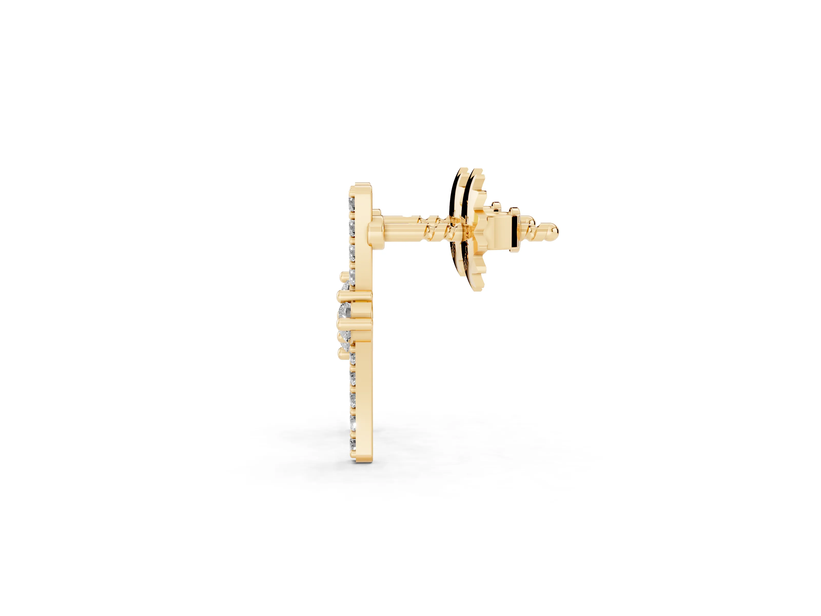 Round Lab-Grown Diamond Two Stone Bypass Stud Earrings | Curved Pavé Bar | Yellow Gold