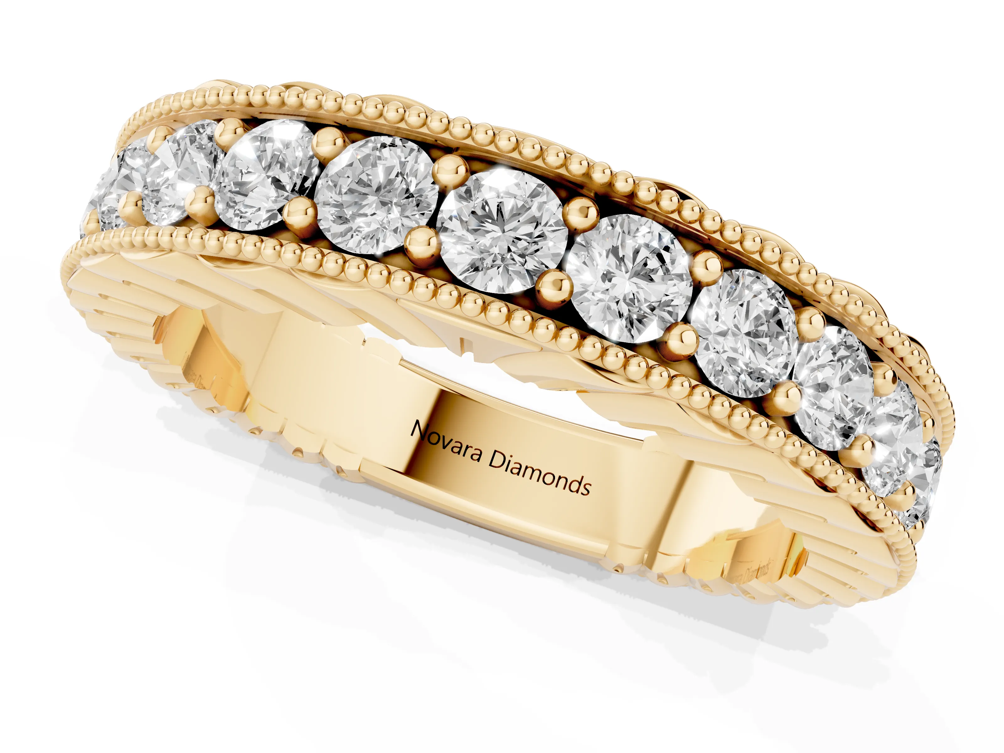 Round Diamond Full Circle Eternity Band Set in Yellow gold with Channel Setting