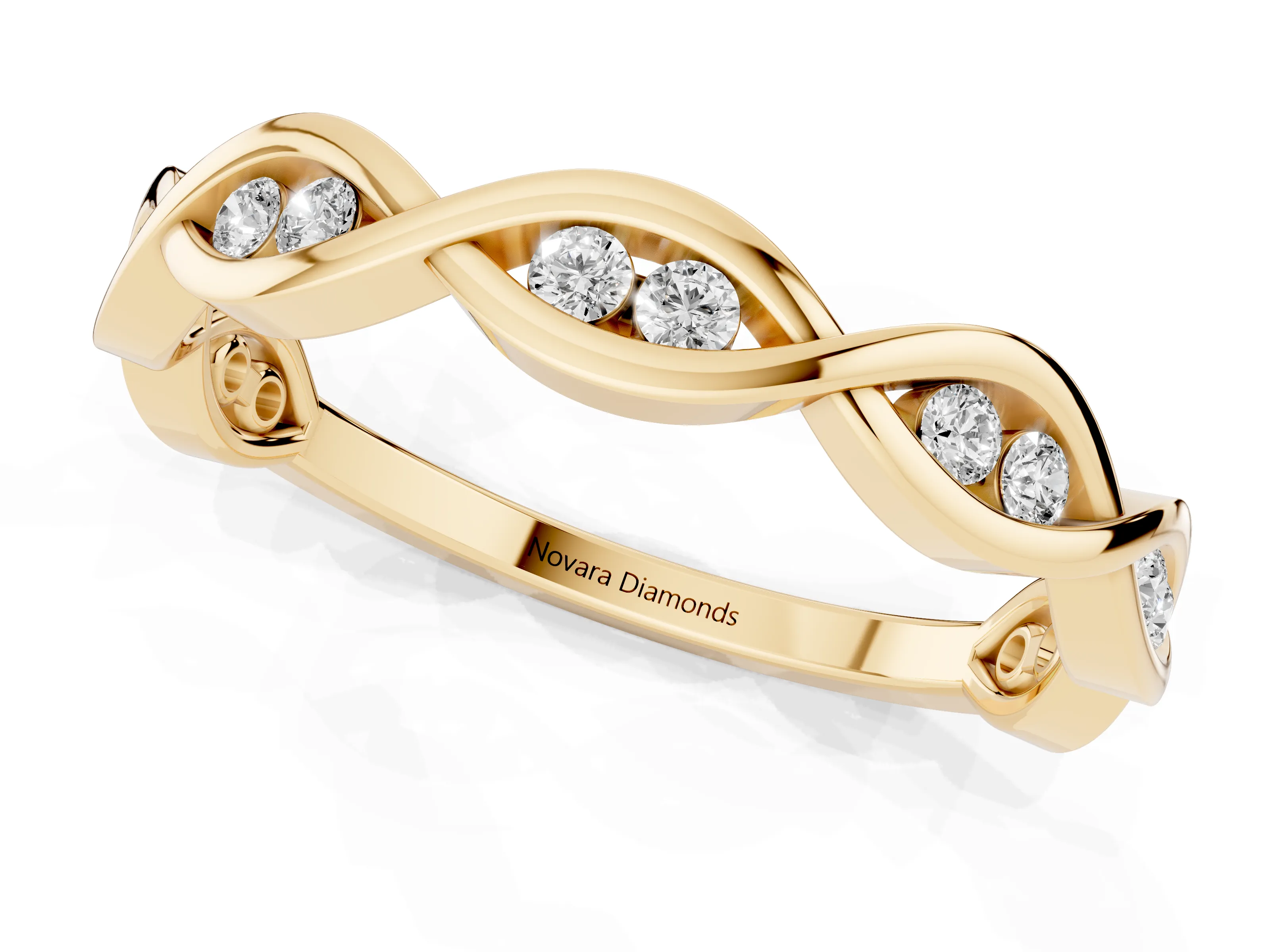 Round Diamond Twist Eternity Band Set in Yellow gold with Bezel Setting