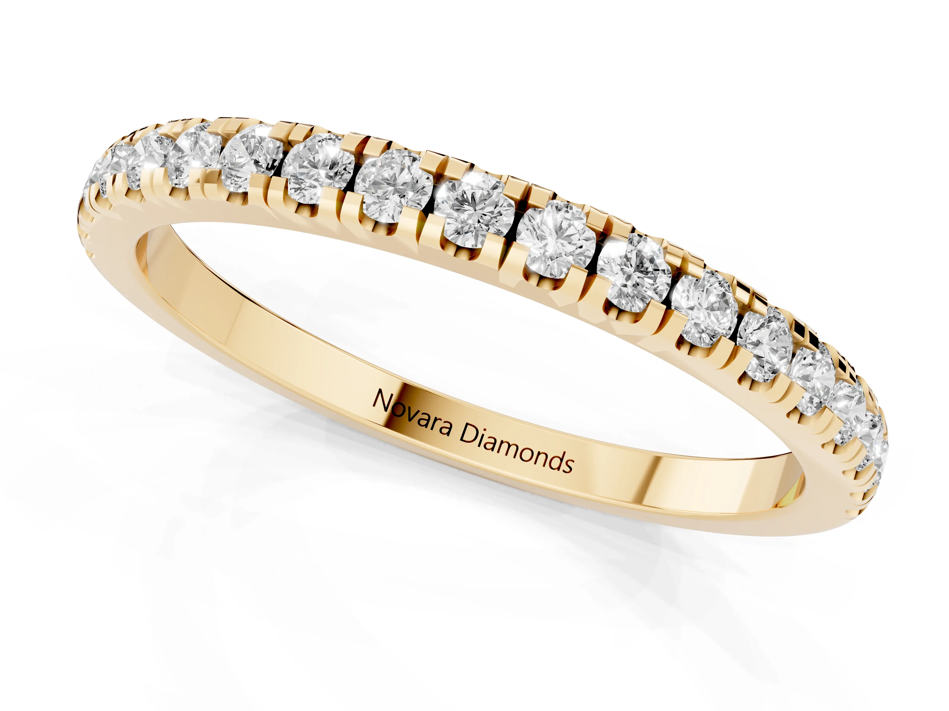 Round Diamond Top-Row Pavé Half Eternity Band Set in Yellow gold with Shared Prongs
