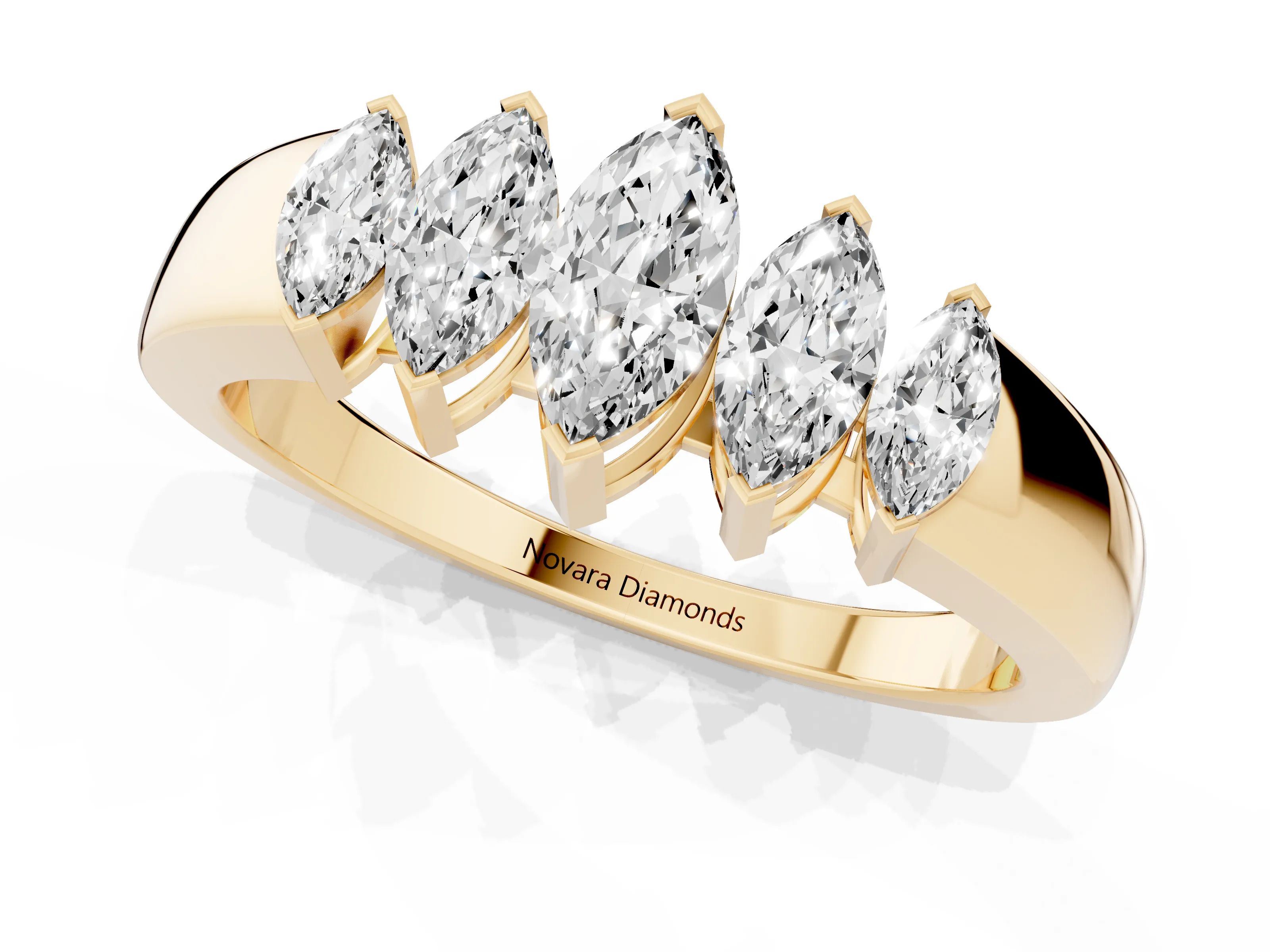 Marquise Diamond Five-Stone Band Set in Yellow gold with Bar Setting