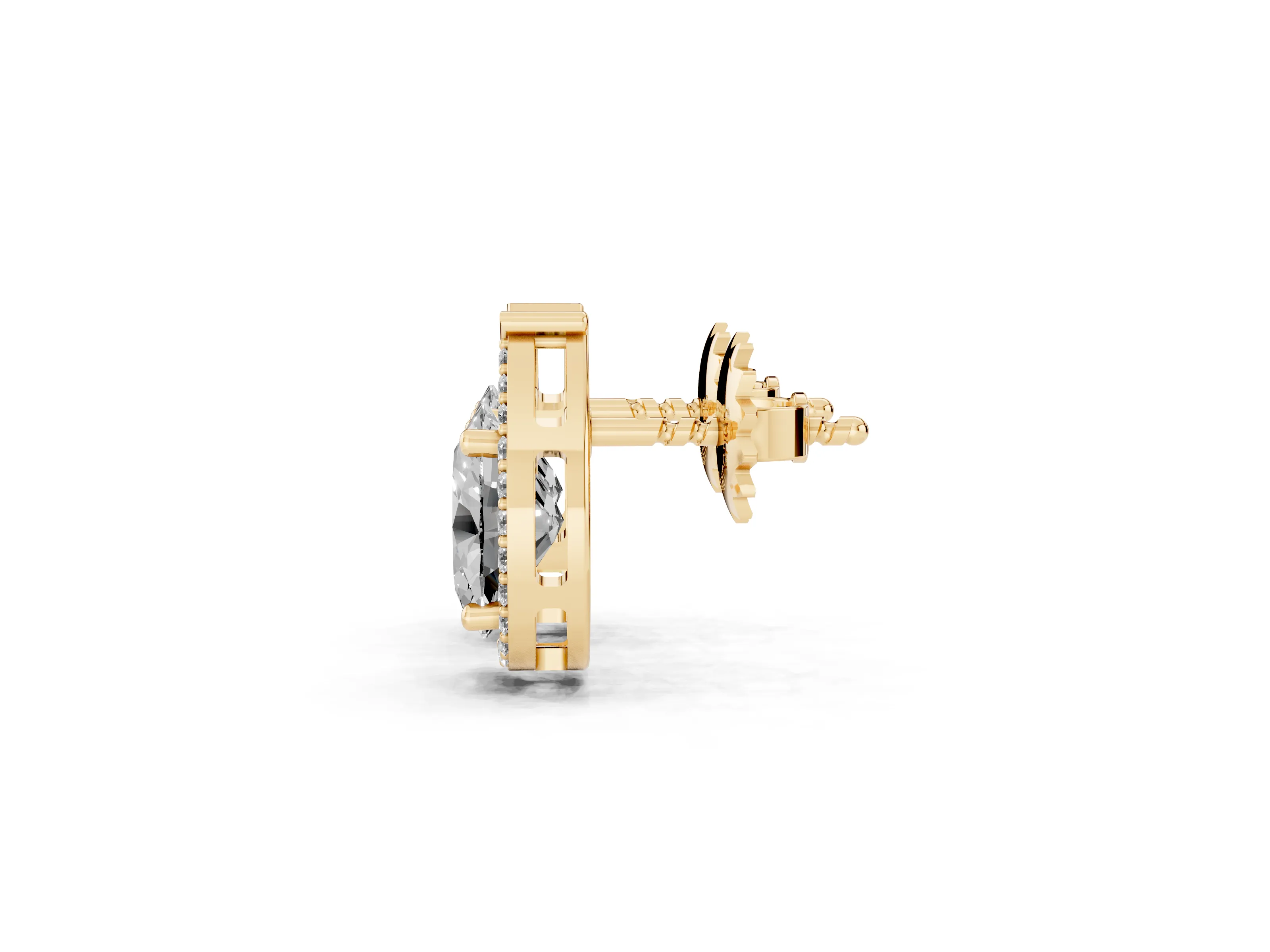 Oval Diamond Teardrop Framed Stud Earrings Set in Yellow gold with Accent Stones