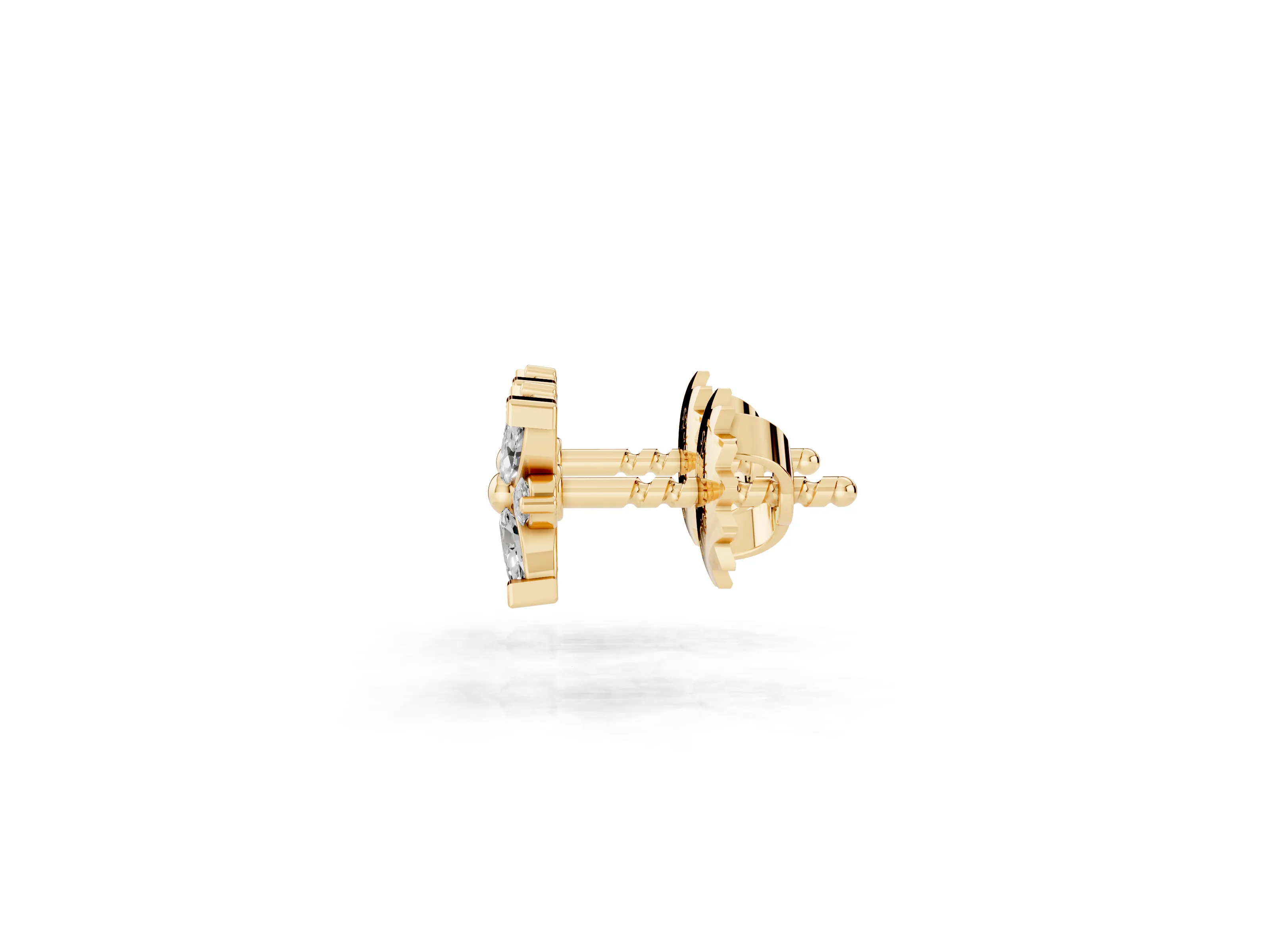 Marquise and Round Lab-Grown Diamond Petal Cluster Stud Earrings | Square Outline | Yellow Gold