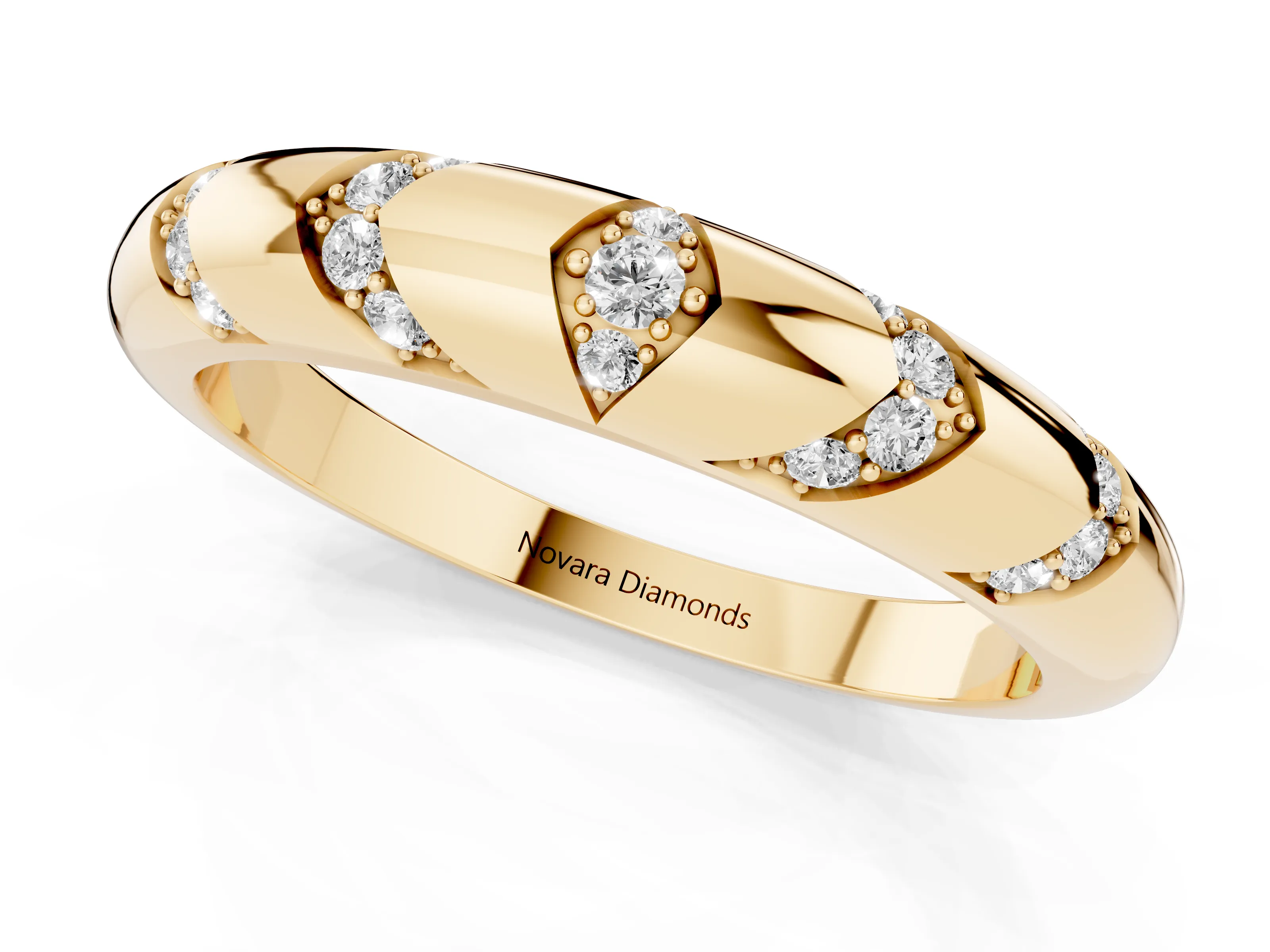 Round Diamond Curved Band Set in Yellow gold with Channel and Bezel Setting