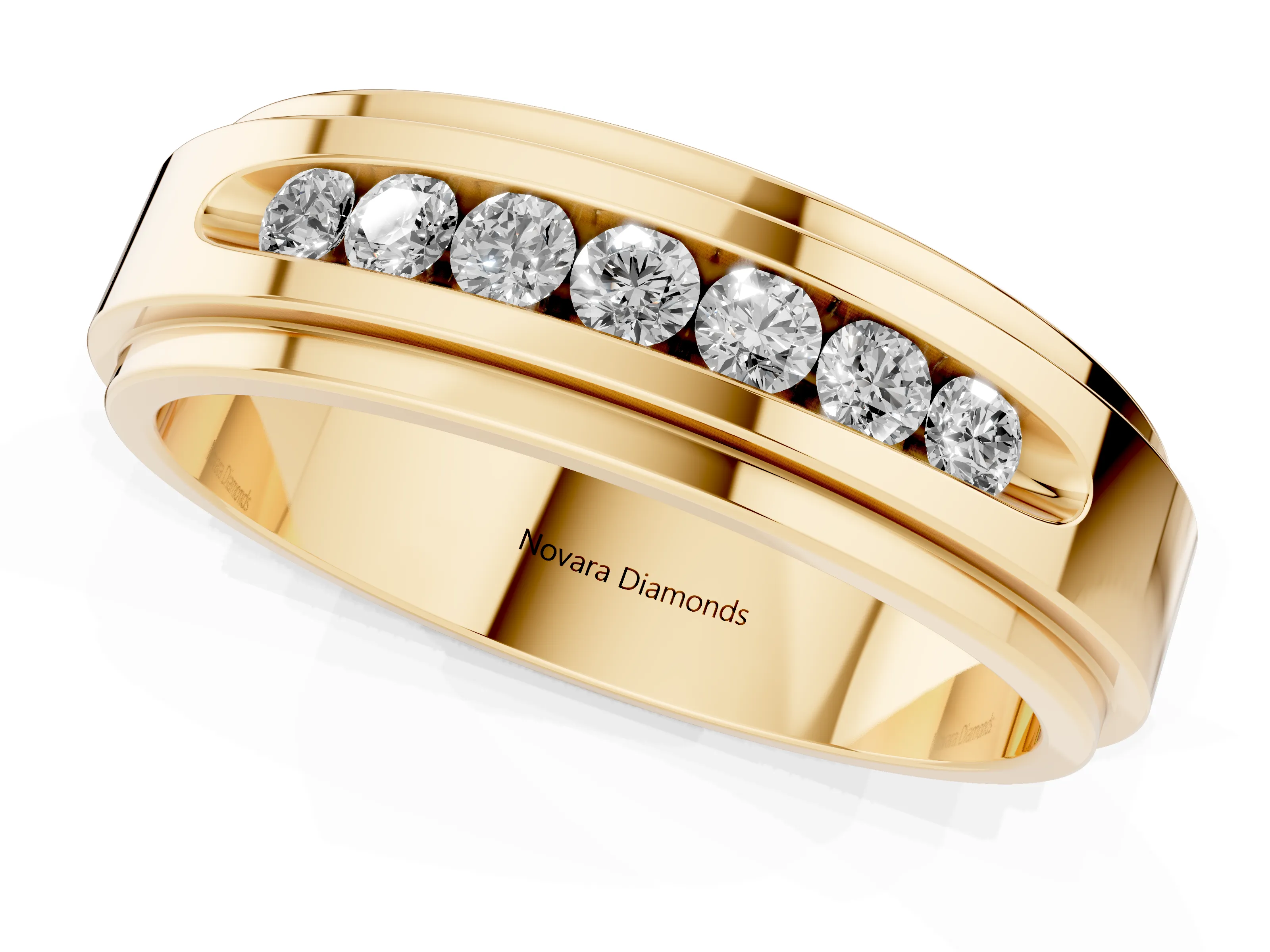 Round Diamond Seven-Stone Channel Mens Band Set in Yellow gold with Recessed Setting – second view