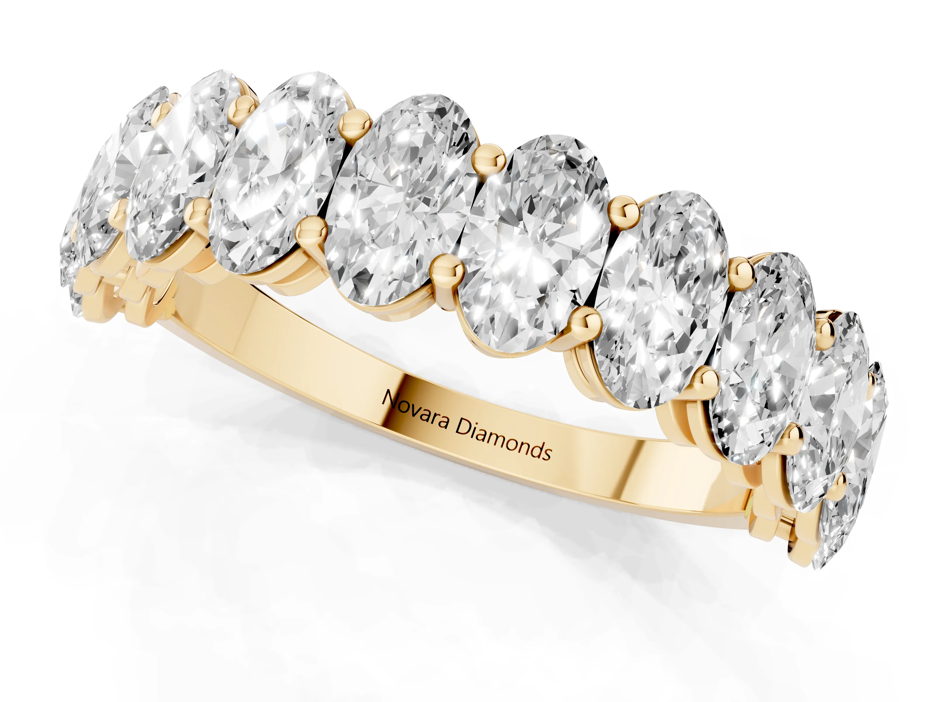 Oval Diamond Eternity Band Set in Yellow gold with Prong Setting