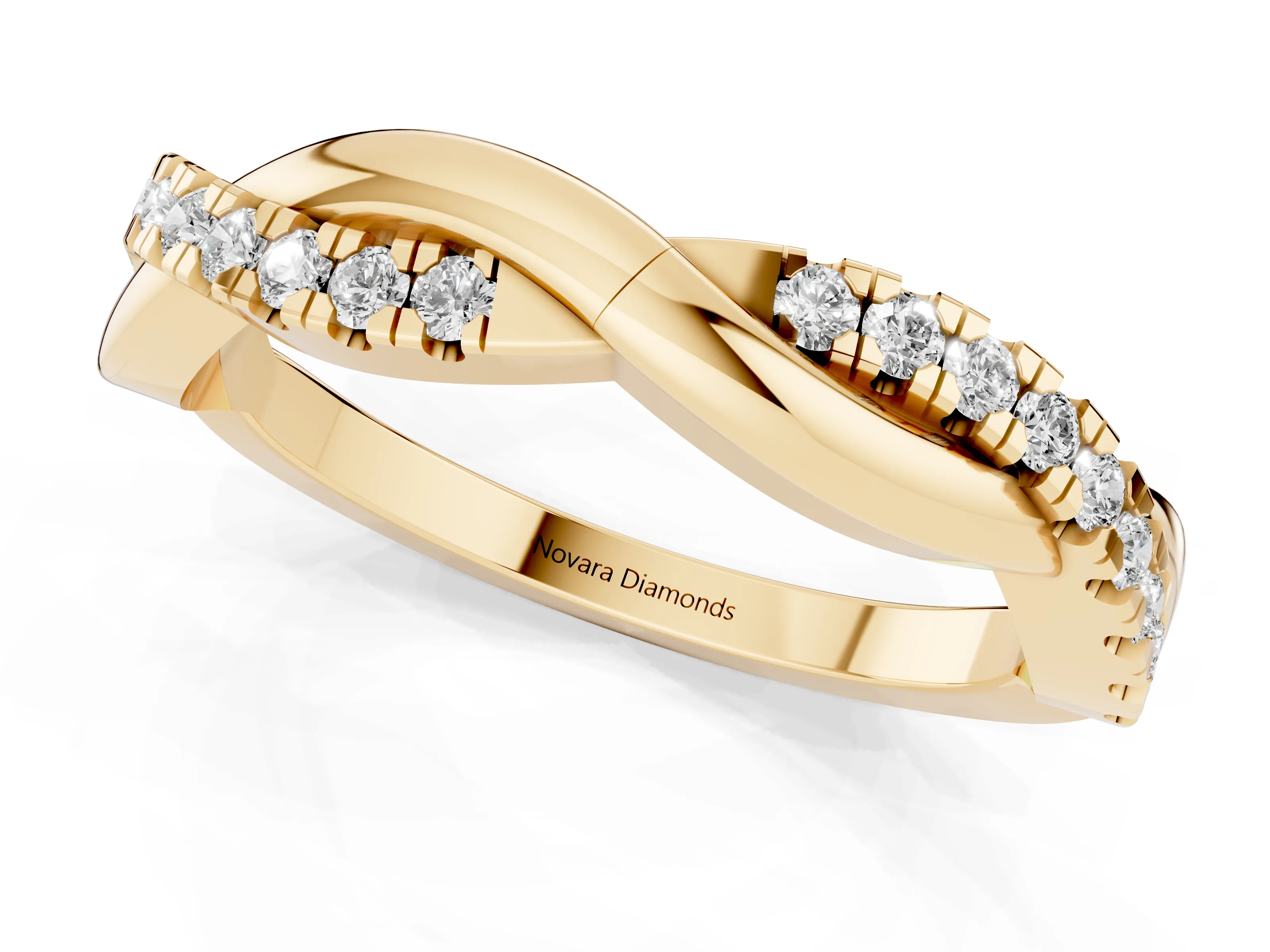 Round Diamond Twisted Infinity Band Set in Yellow gold with Spaced Prong Settings – second view