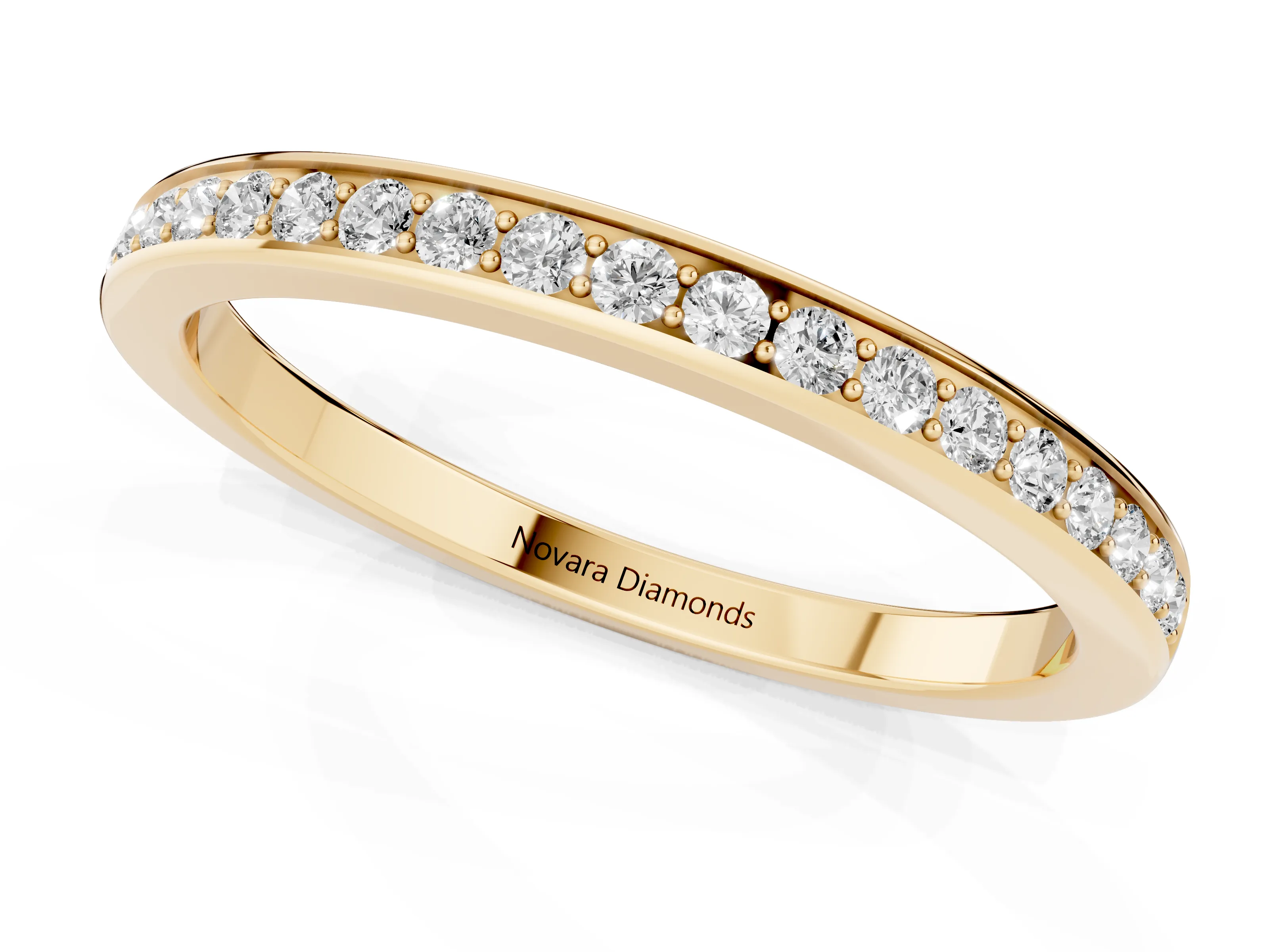 Round Diamond Pavé Half Eternity Band Set in Yellow gold with Open Lower Shank