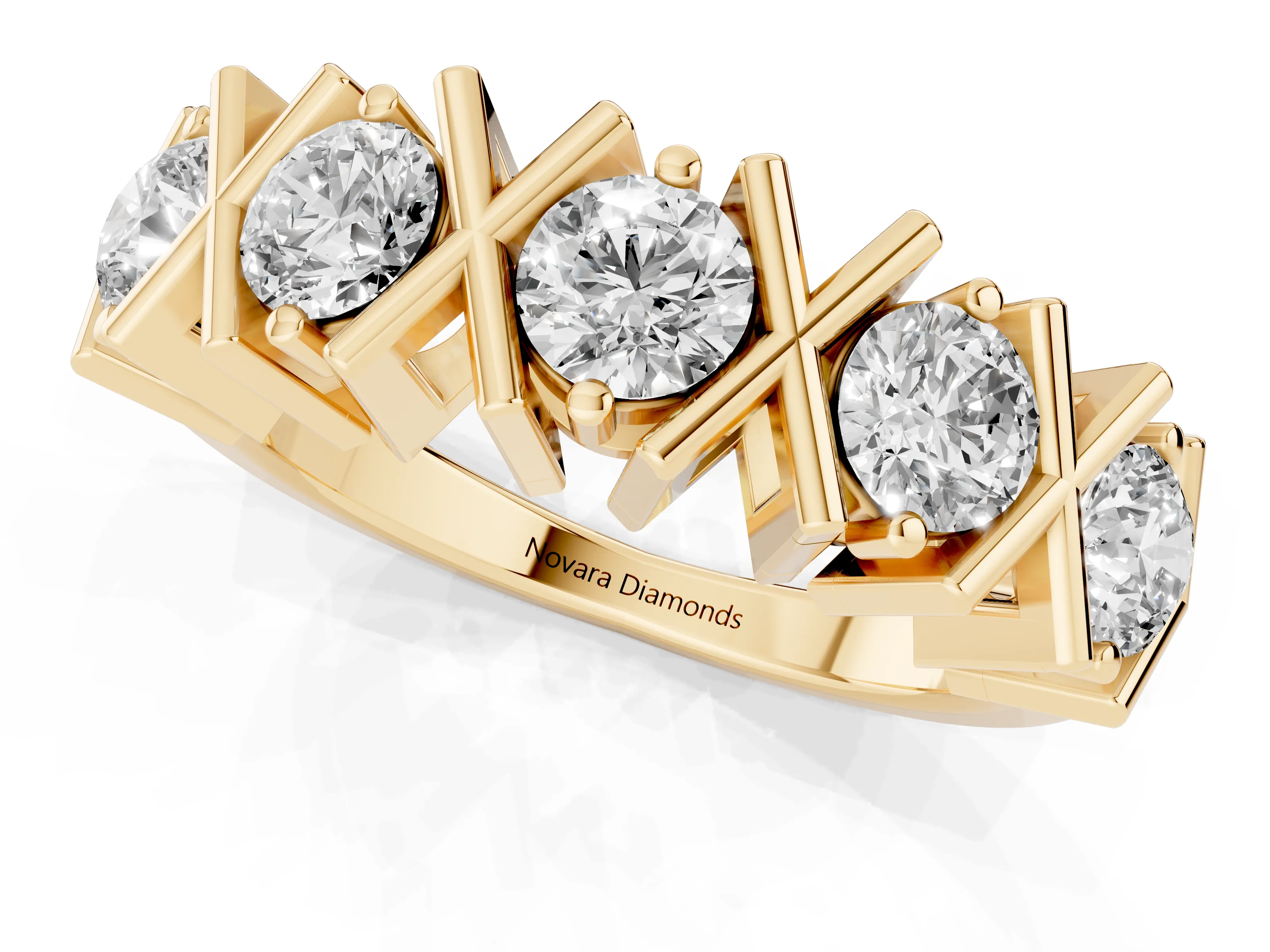 Round Diamond Channel Band Set in Yellow gold with X-Prong Detail – second view