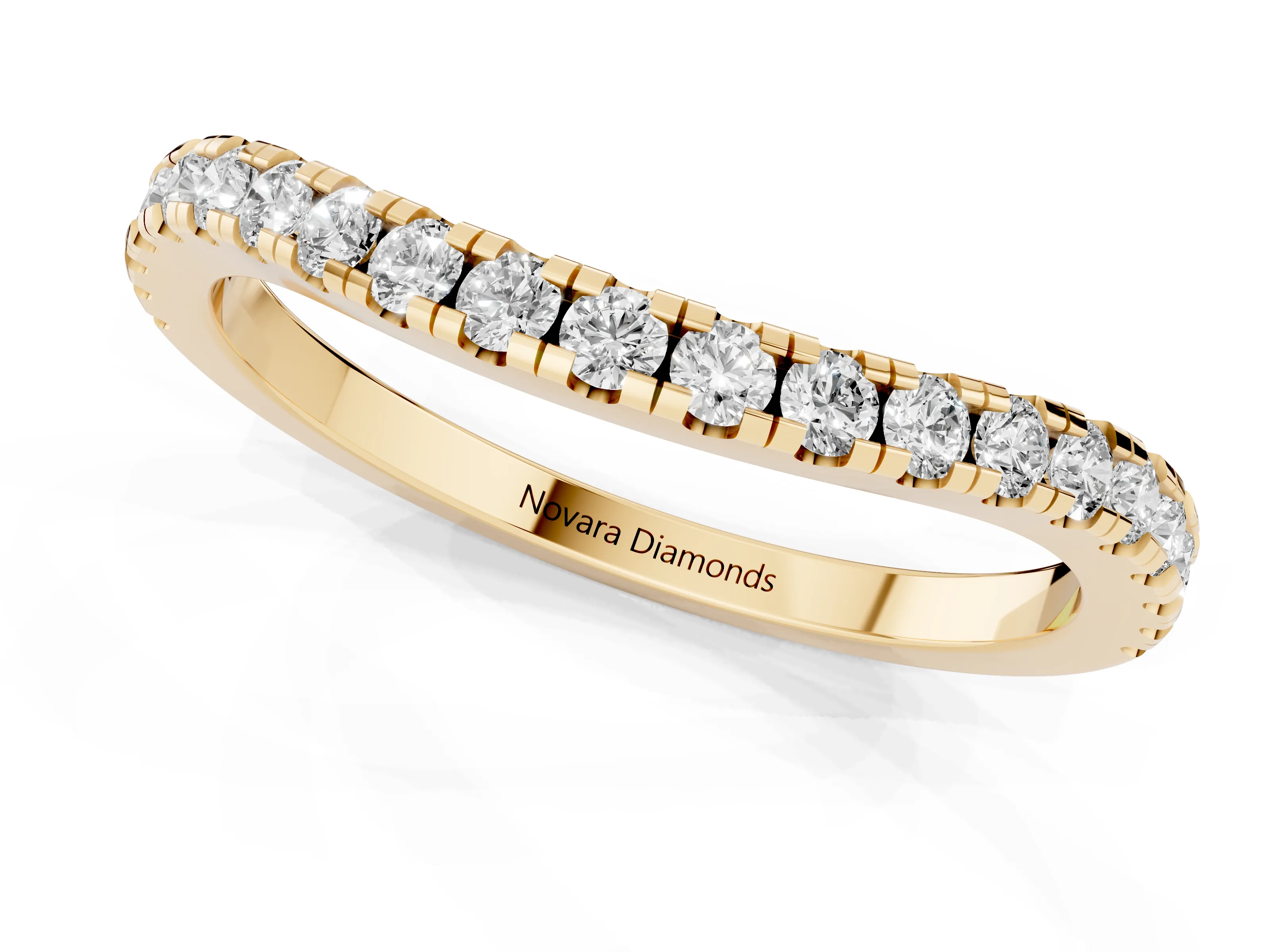 Round Diamond Classic Half Eternity Band Set in Yellow gold with Pavé Shared Prongs