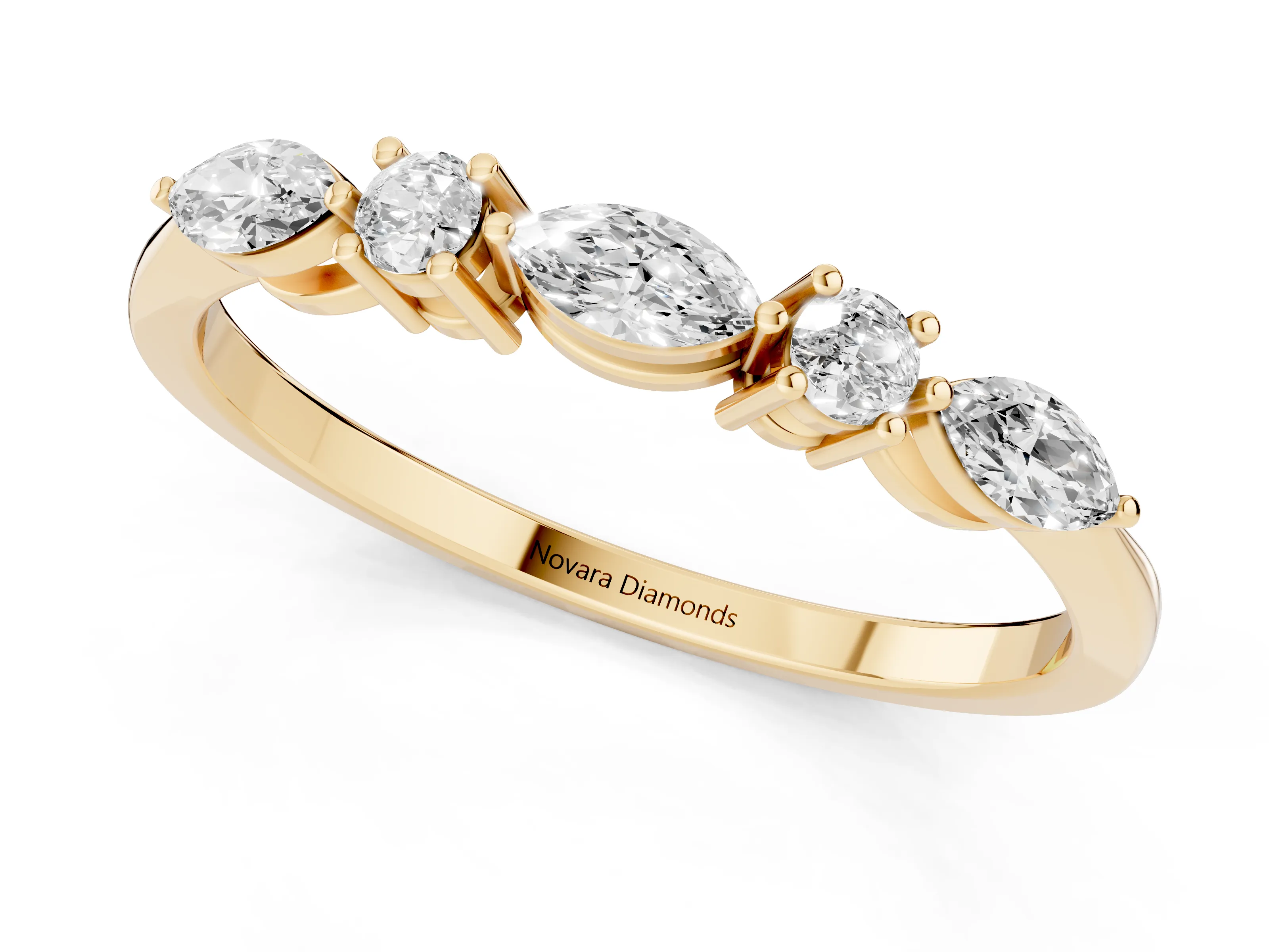 Round Diamond Five-Stone Half Eternity Band Set in Yellow gold with Prong Setting – second view