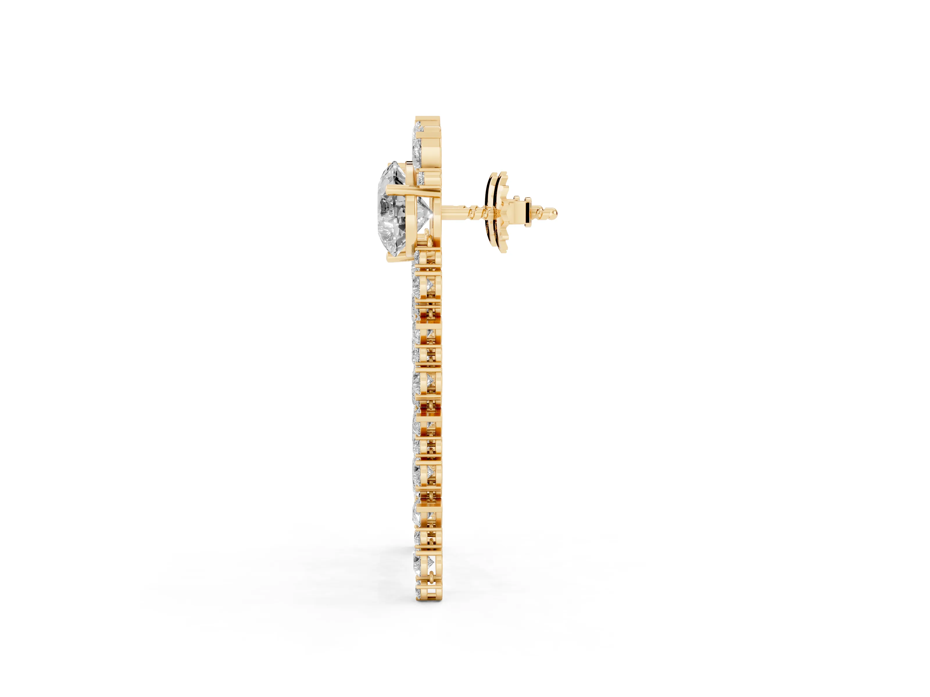 Pear-Shaped Lab-Grown Diamond Fringe Drop Earrings | Pear and Round Cascade | Yellow Gold